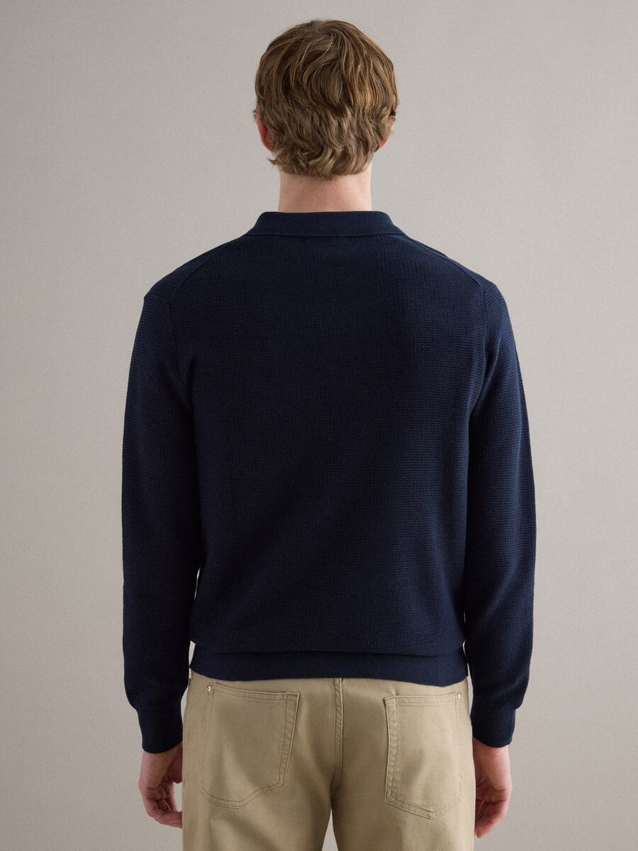 Regular fit blue pure cotton pullover with polo collar_3