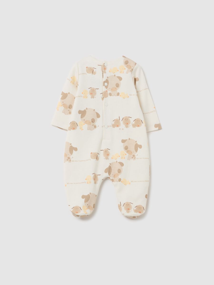 Cotton onesie with feet and "We are a funny family" embroidery_1