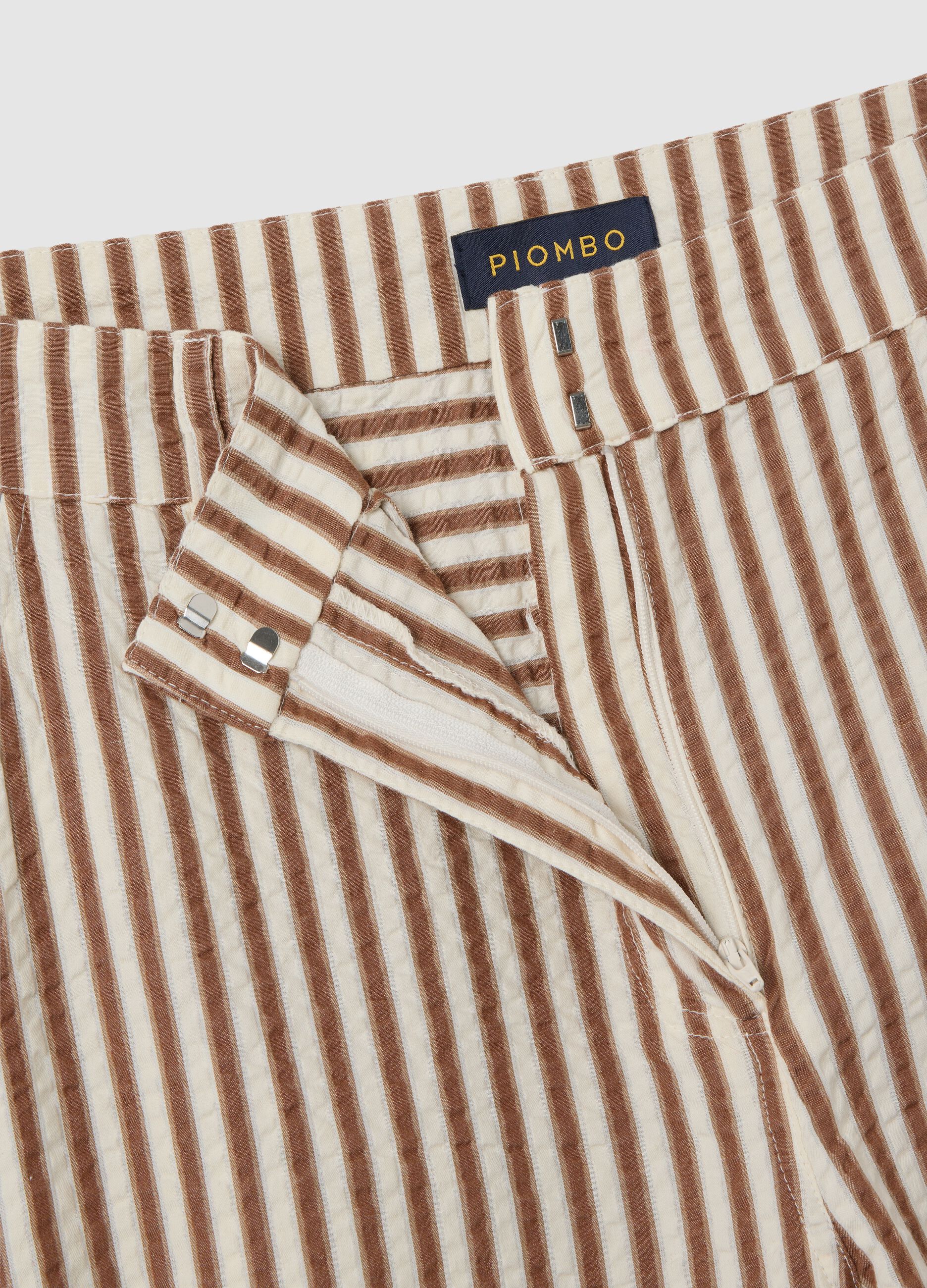 Striped Brown and White Cotton Palazzo Trousers