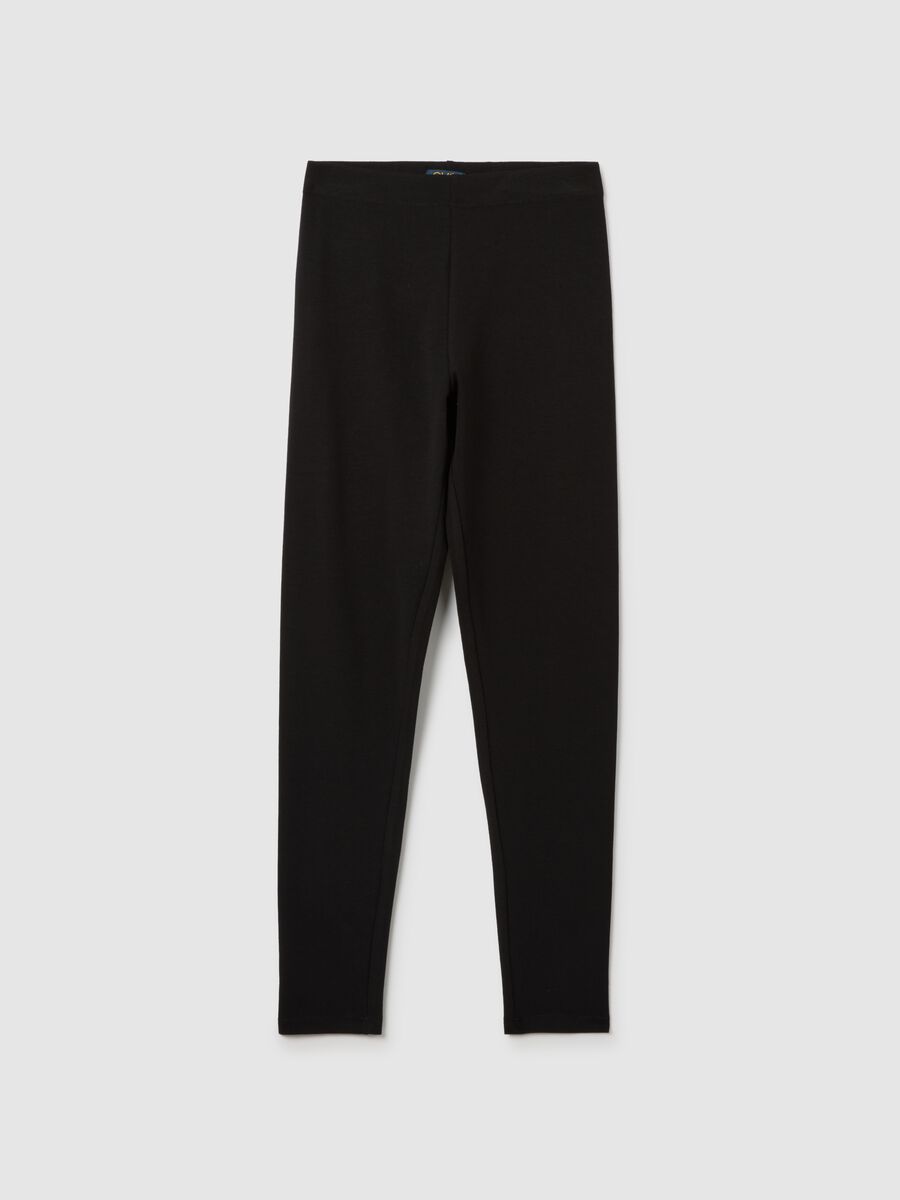 Girls' stretchy cotton skinny black leggings_0