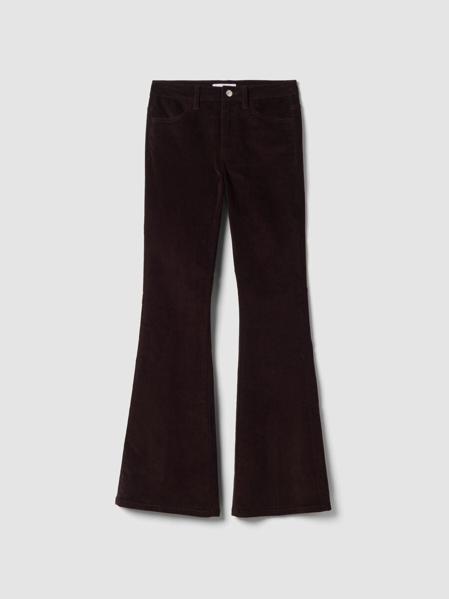 Brown flared stretch cotton trousers_0
