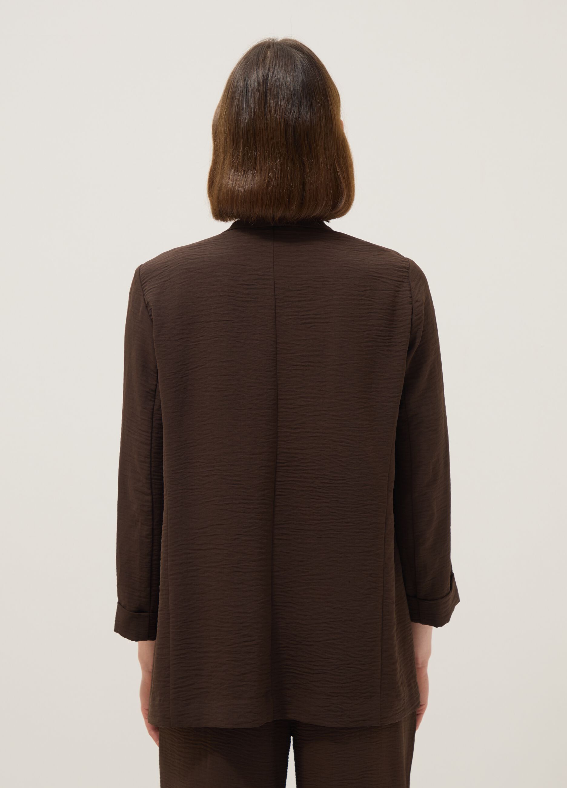 Brown buttonless regular-fit blazer