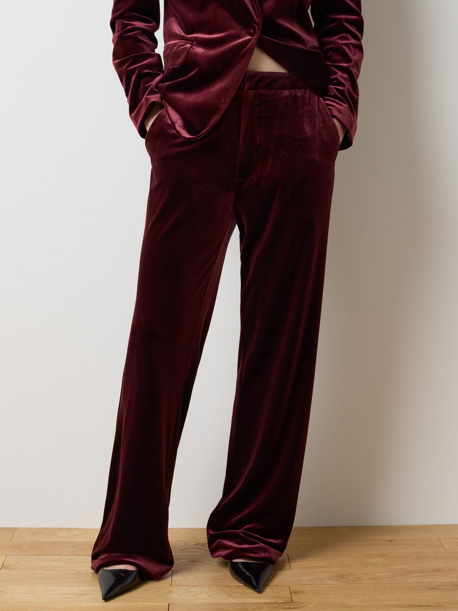 Pantaloni in velluto rosso flare fit_1