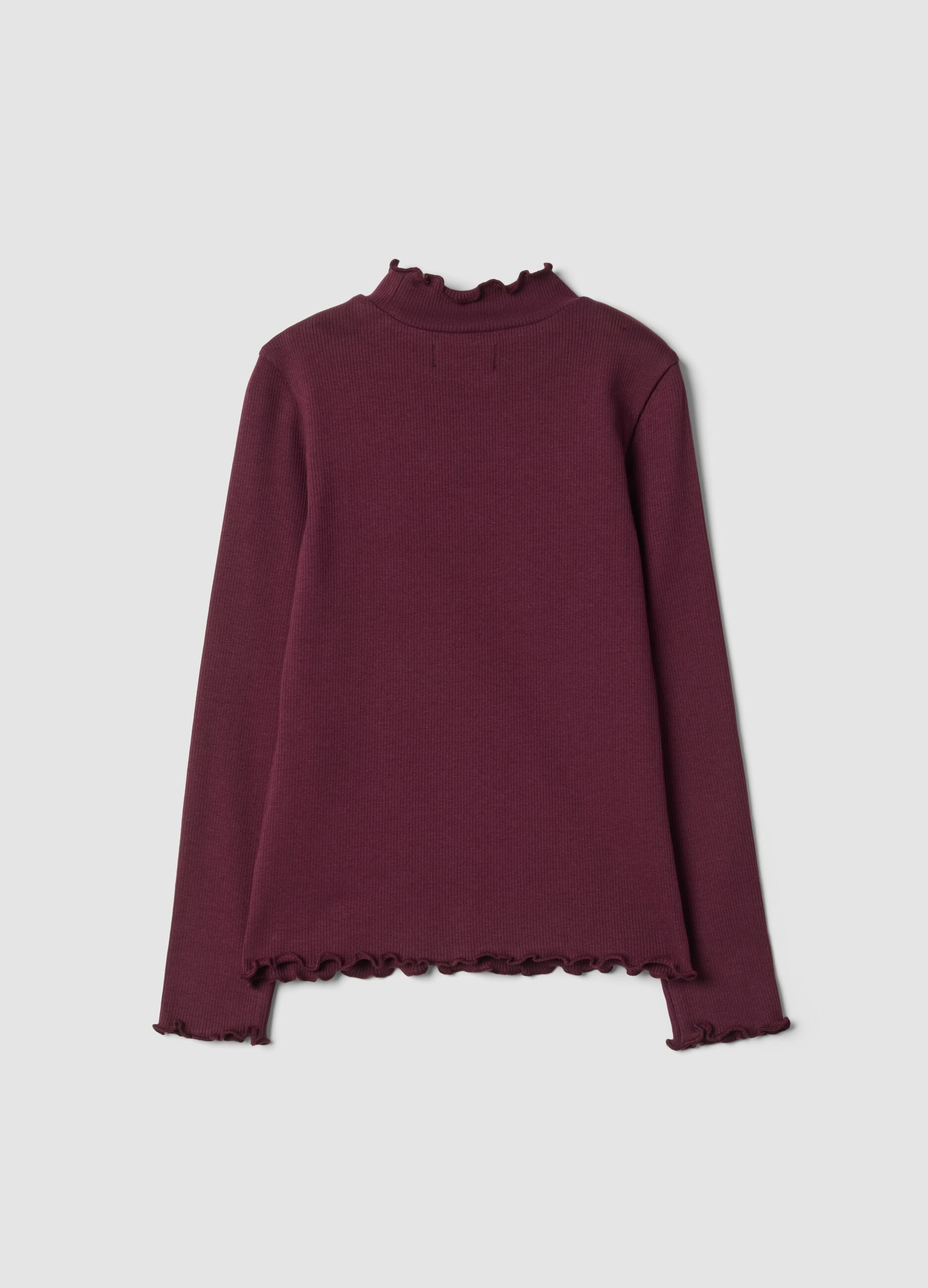 Purple organic stretch cotton T-shirt with mock neck