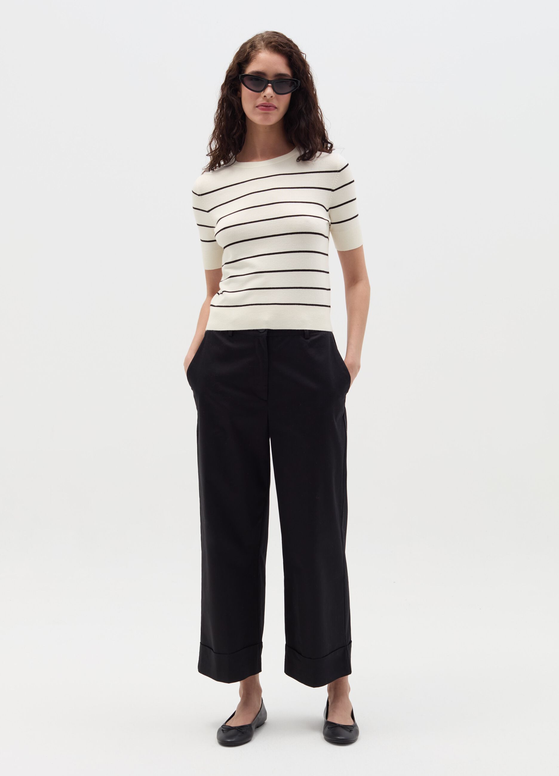 Short-sleeved top with striped design