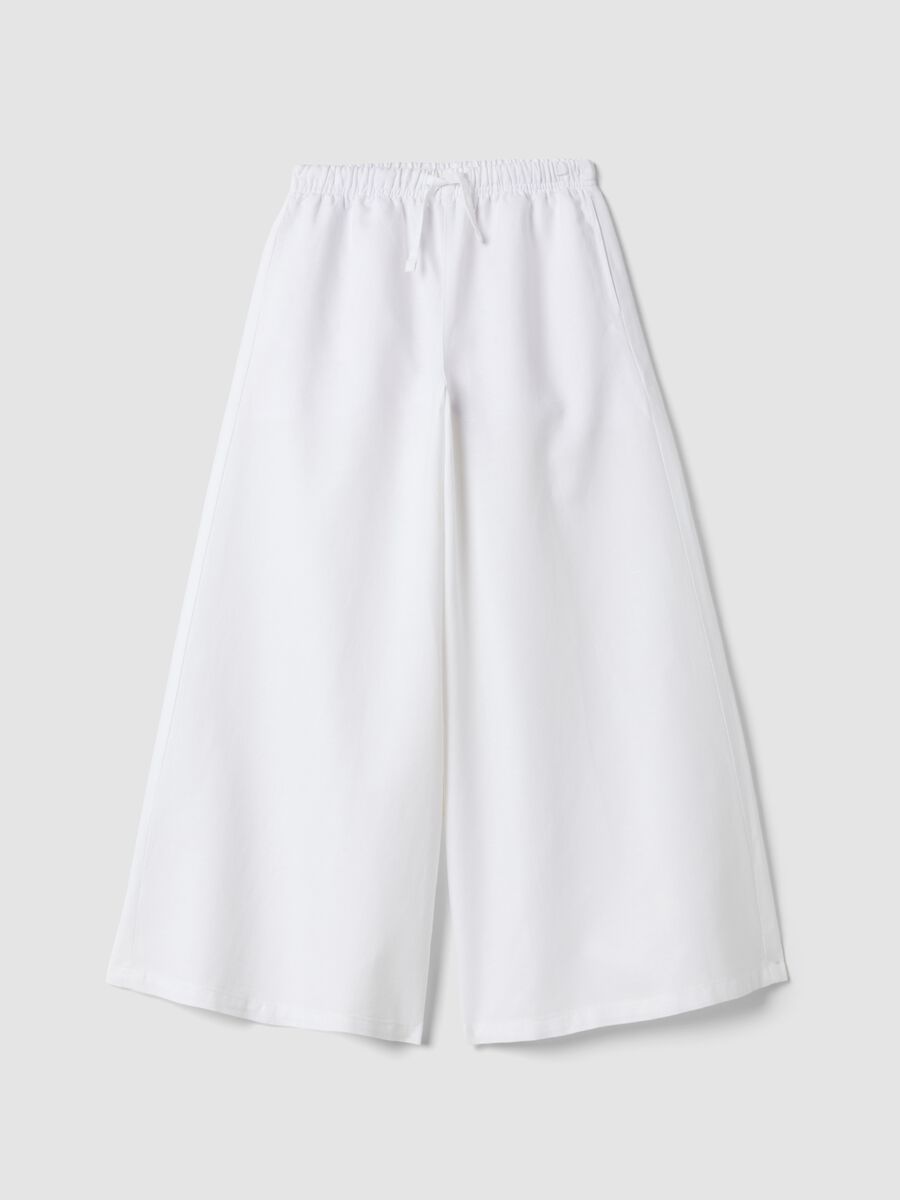 White linen and cotton blend palazzo trousers_3