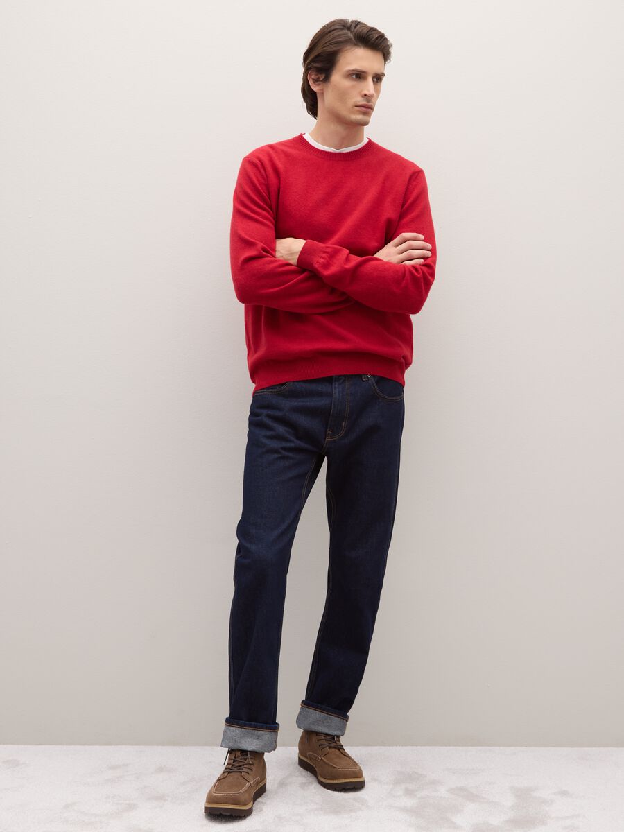 Red Crew Neck Pullover in Pure Lambswool Regular Fit_2