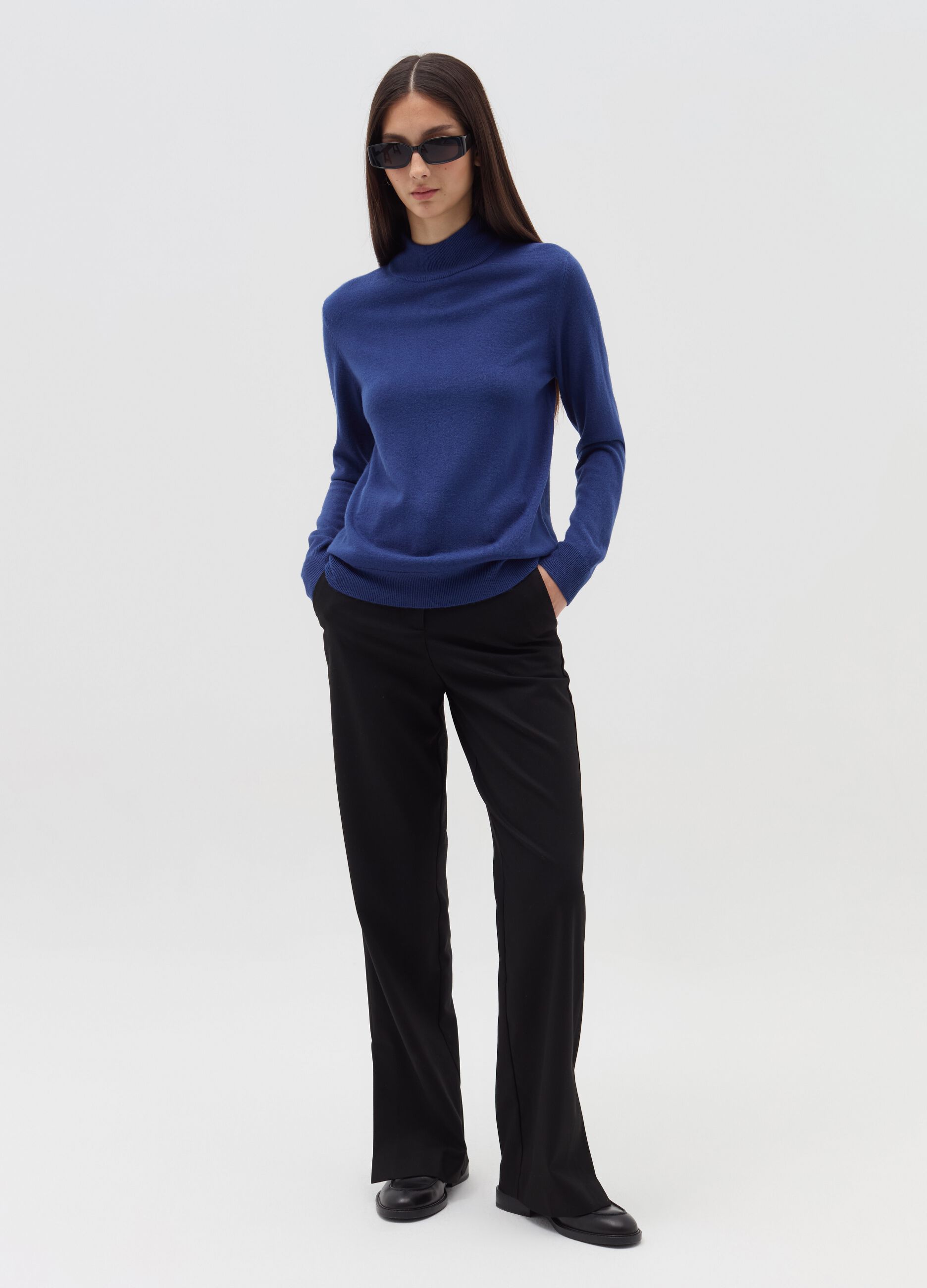 Long-sleeved top with mock neck