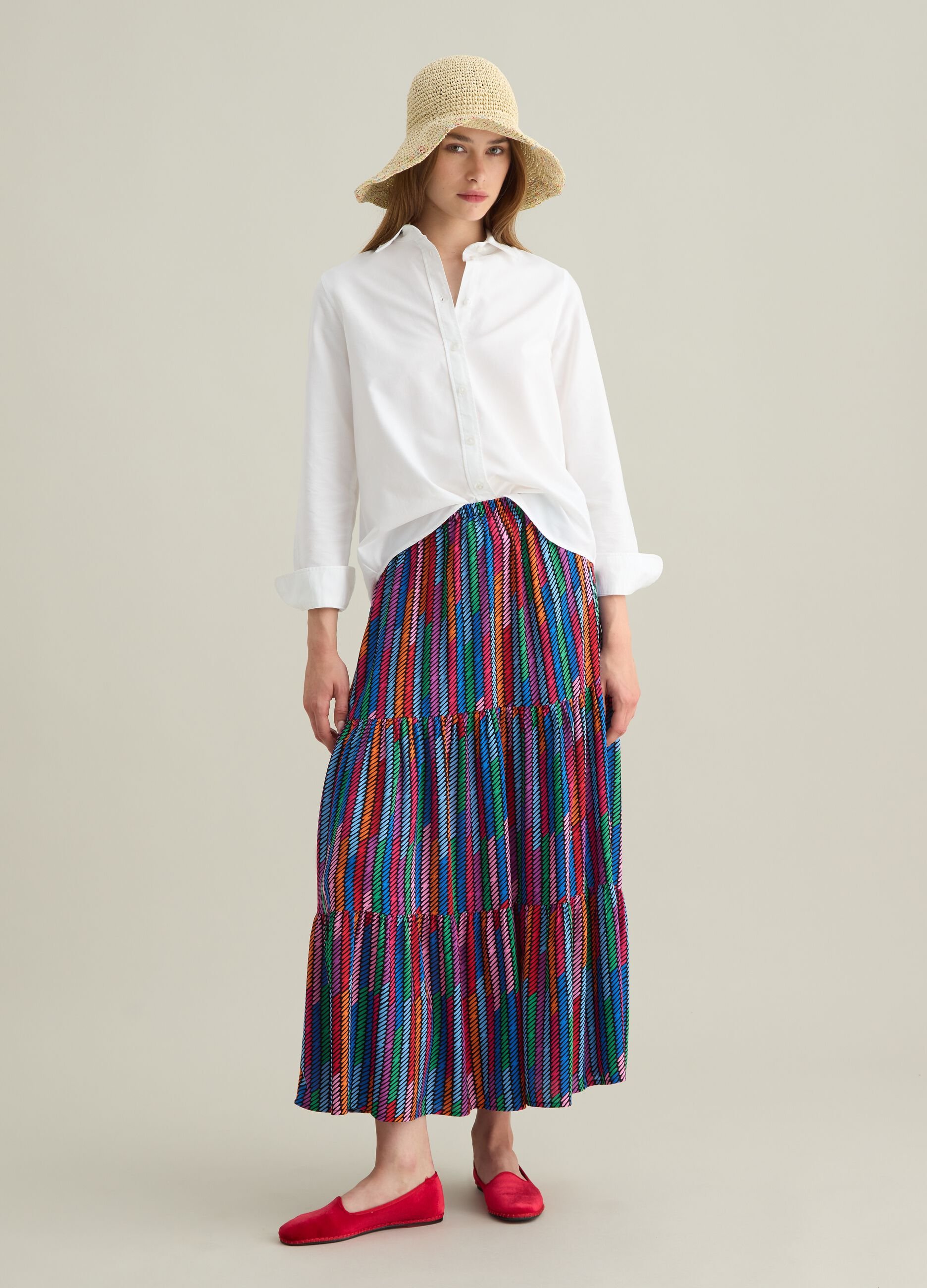 Women’s multicoloured long skirt in viscose with regular fit