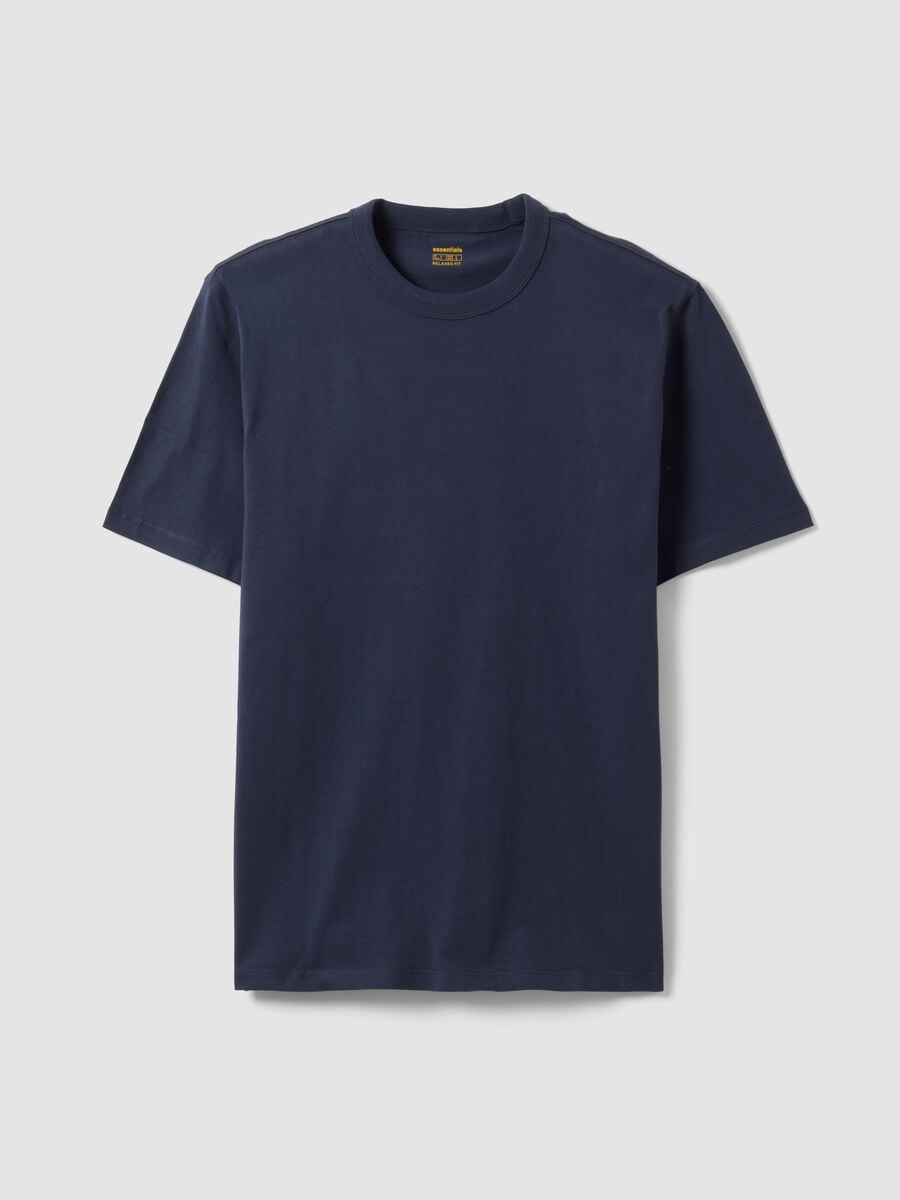 T-shirt blu in puro cotone a girocollo relaxed fit_0