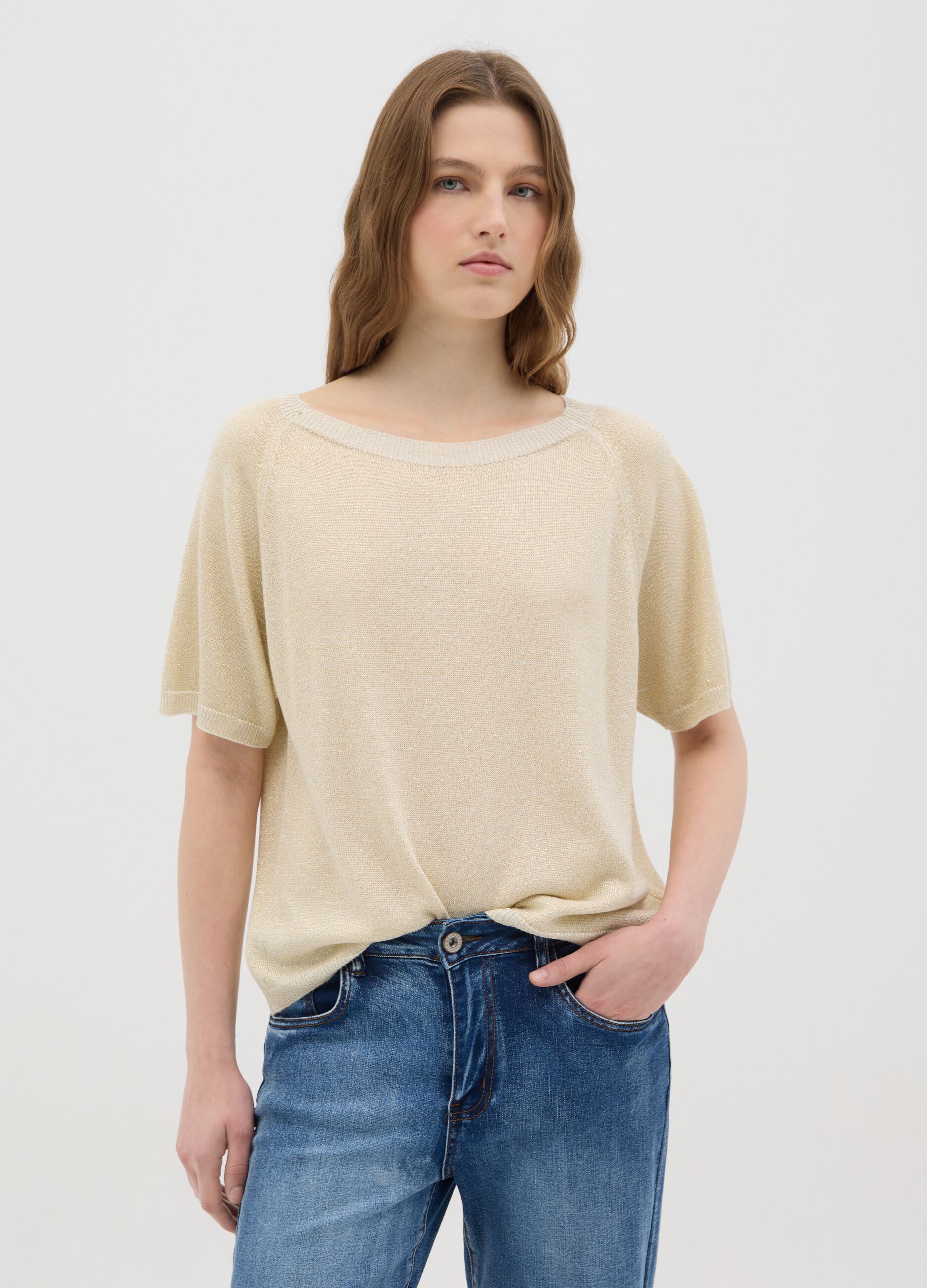 Women's multicolour regular fit top with boat neckline