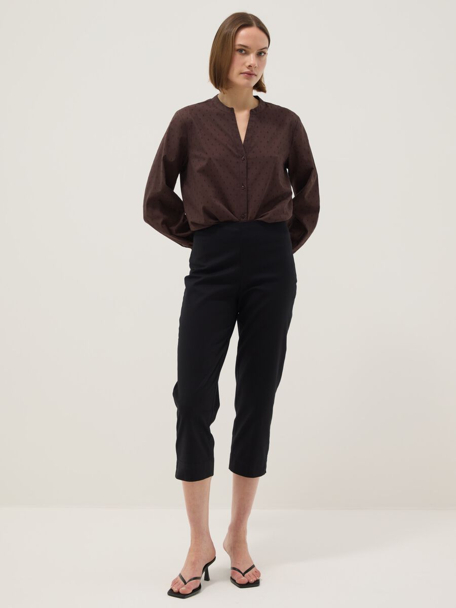 Black Slim Fit Stretch Cotton Ankle Trousers_0