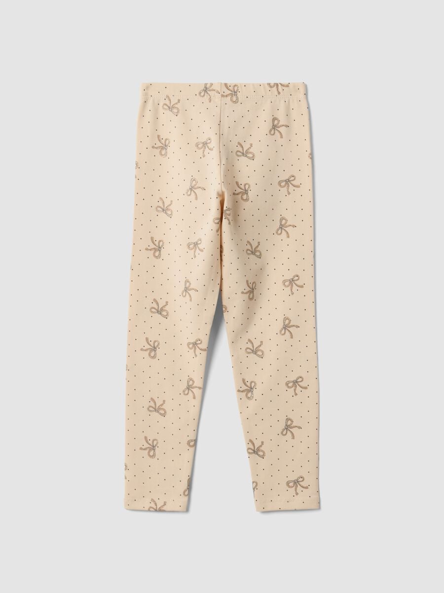 Beige skinny organic stretch cotton leggings with bows for girls_1
