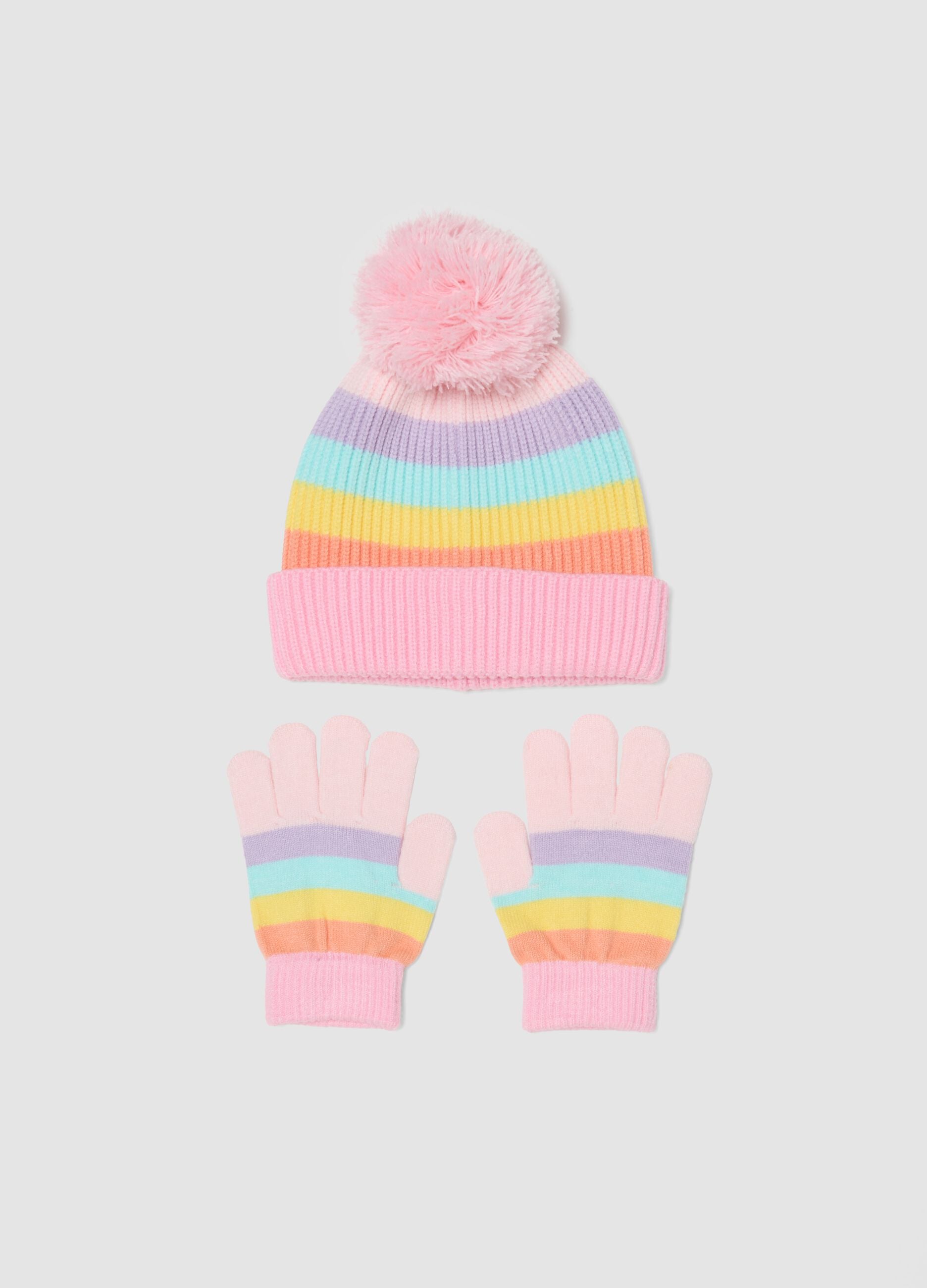 Pink stretch viscose set with hat and gloves