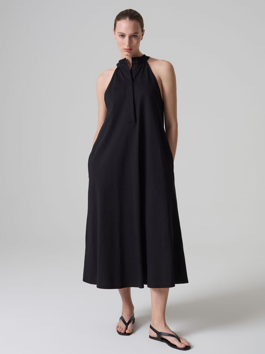 Contemporary long dress with halter neckline_0