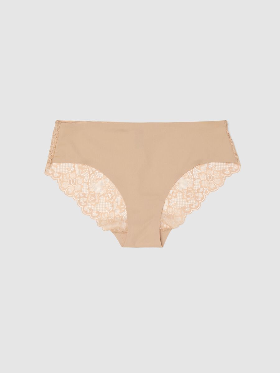 Beige regular fit briefs with lace details_4