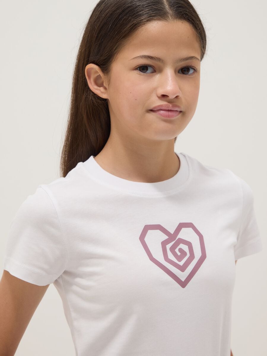 T-shirt bianca in cotone organico a maniche corte per ragazza regular fit_0