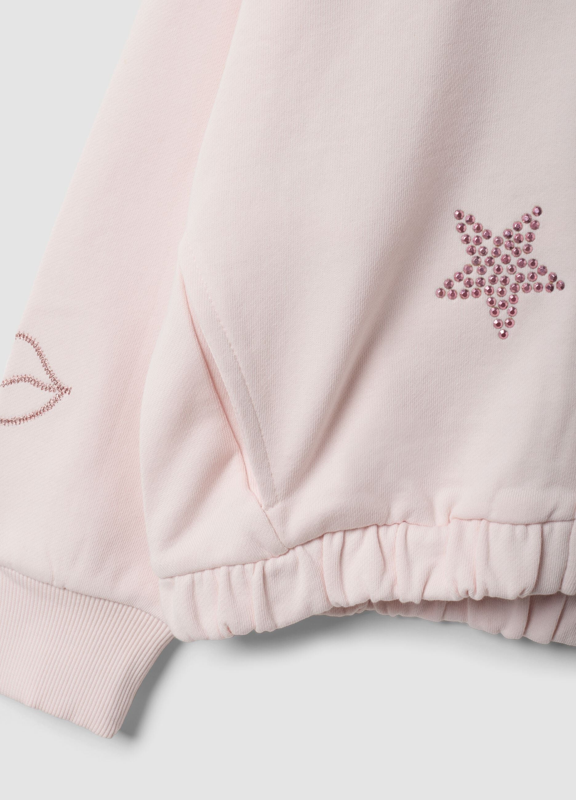 Felpa rosa crop in puro cotone con cappuccio per bambina