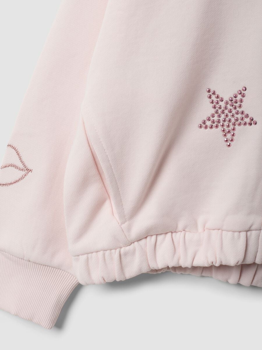 Felpa rosa crop in puro cotone con cappuccio per bambina_2