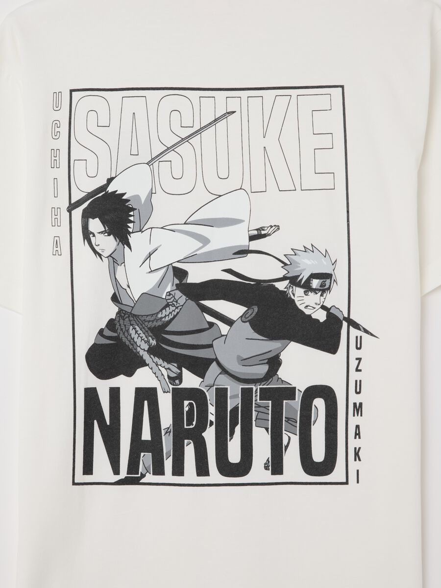 White T-shirt with Naruto and Sasuke print_5