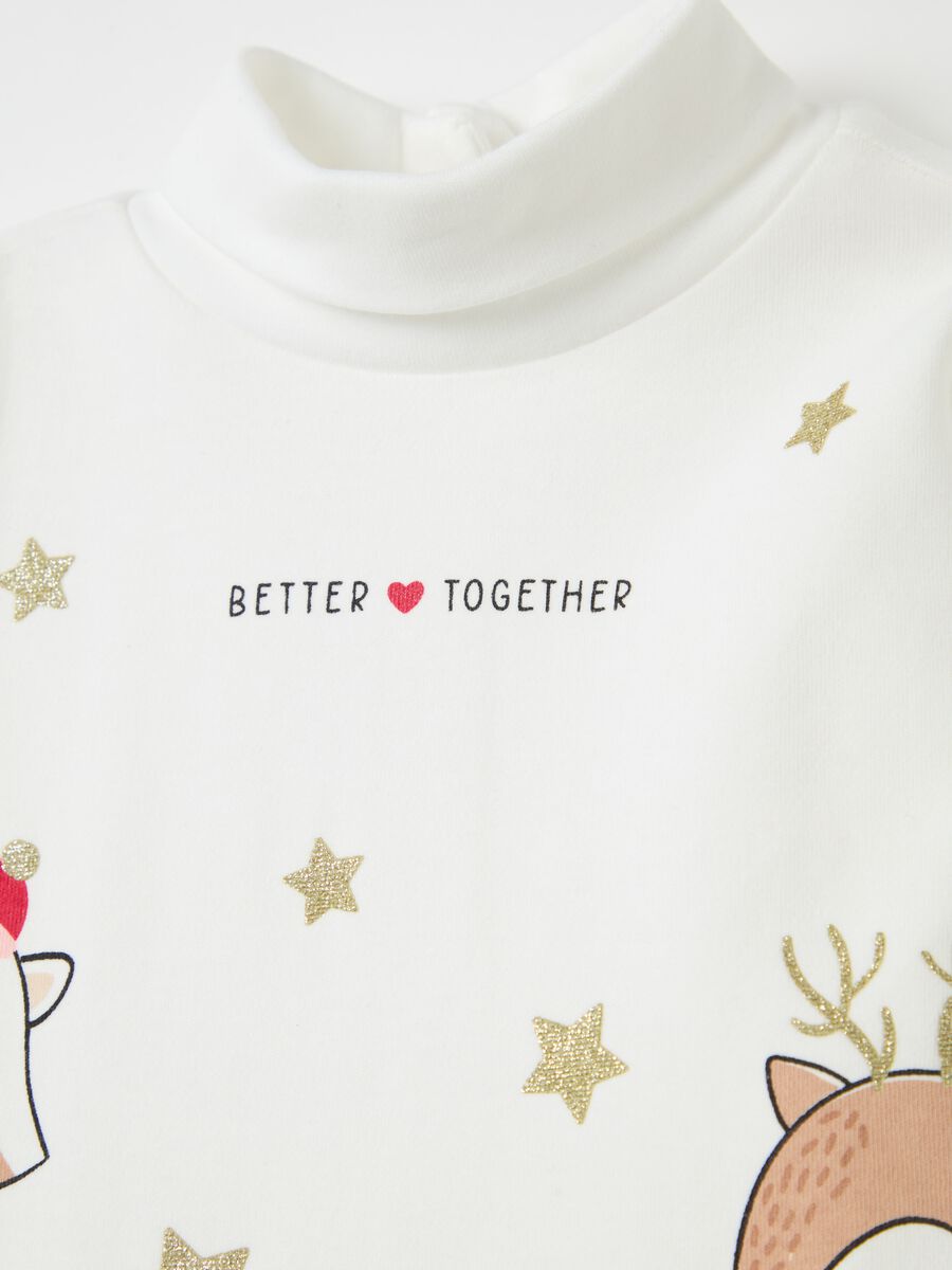 High-neck cotton T-shirt with Christmas print_2