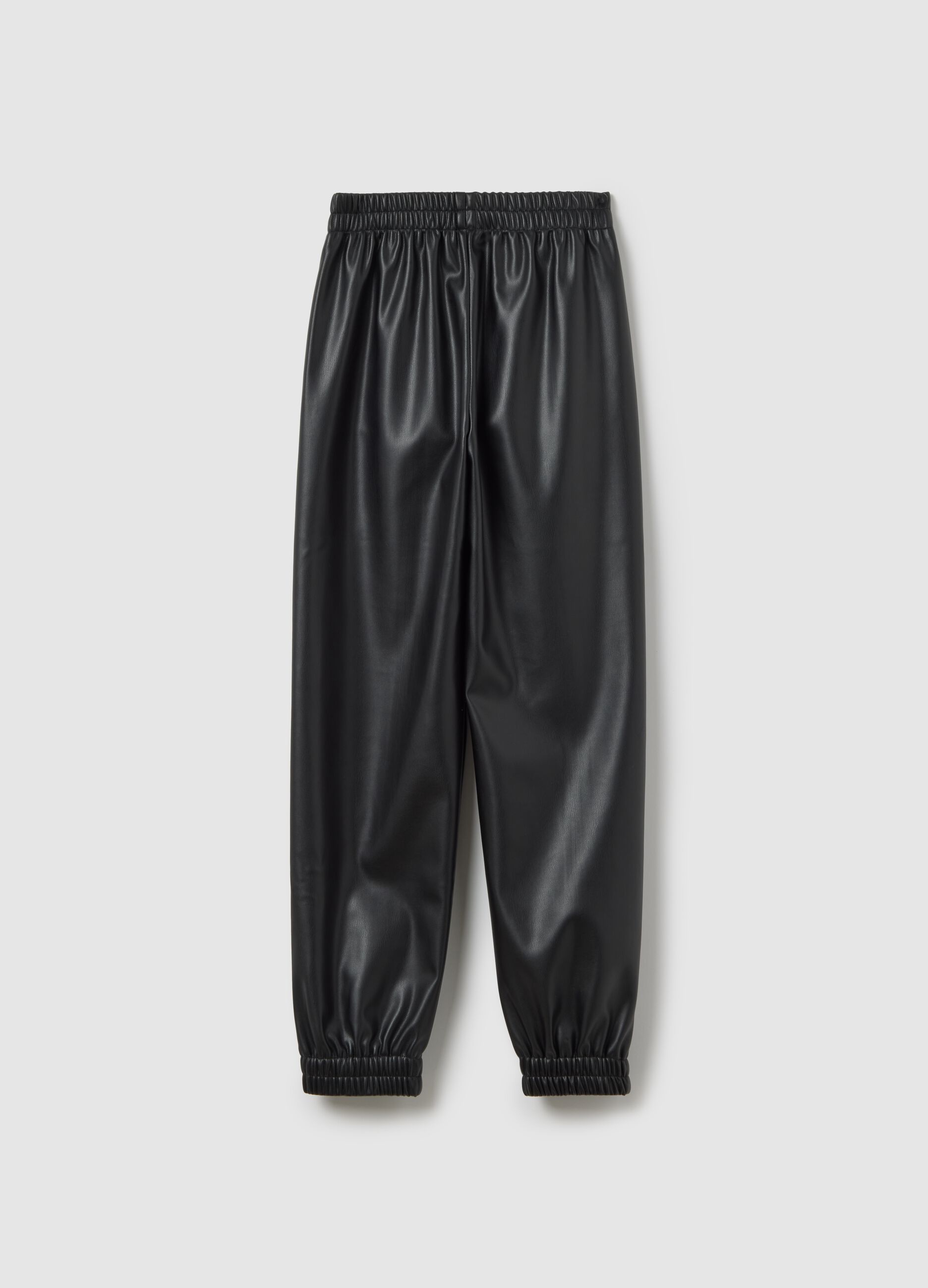 Black faux leather jogger trousers for girls