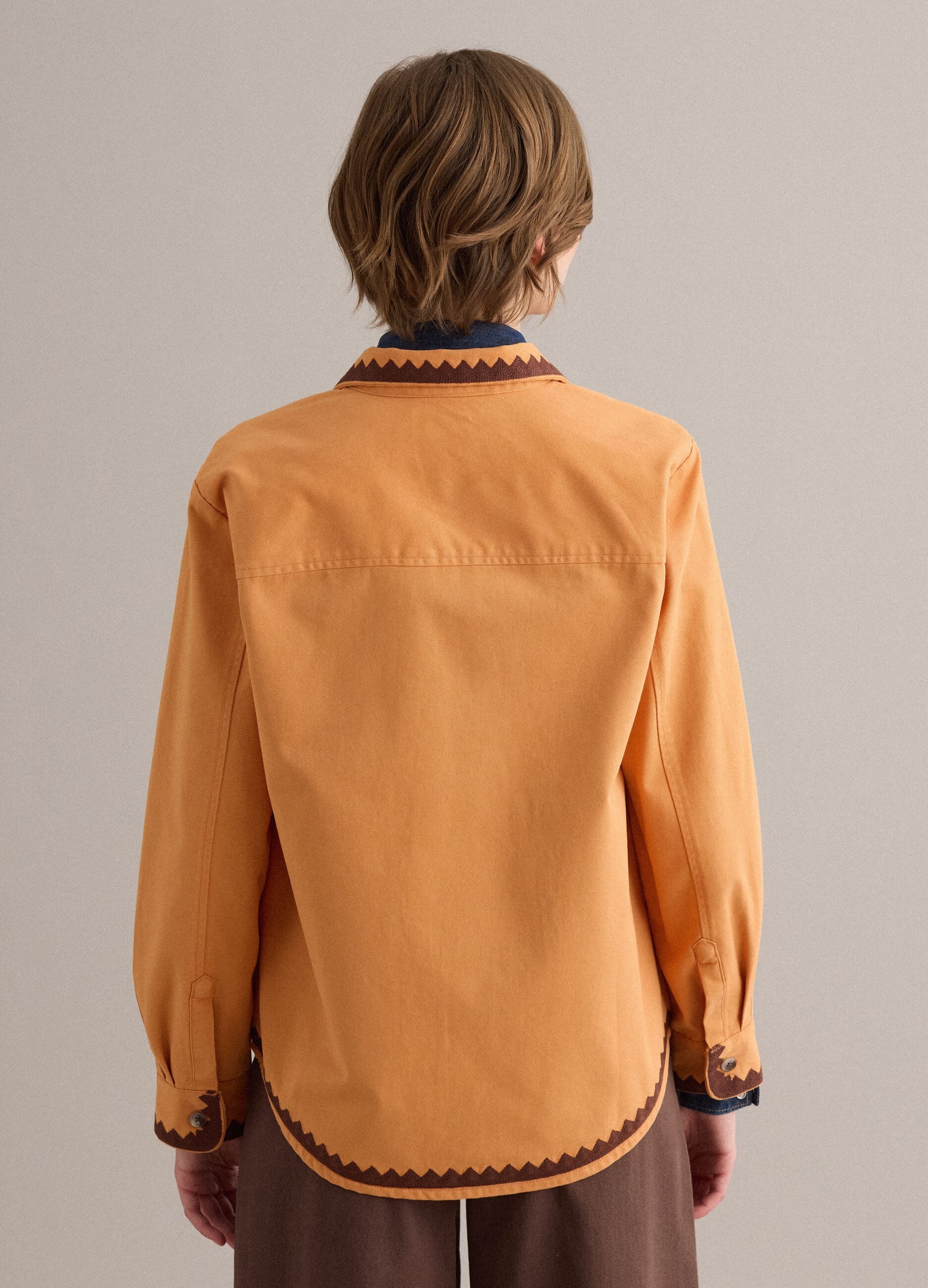 Orange pure cotton jacket with contrast embroidery