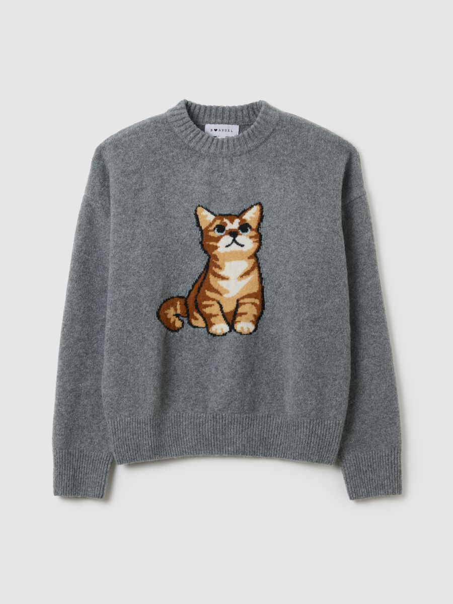 Grey regular fit jumper with print_0