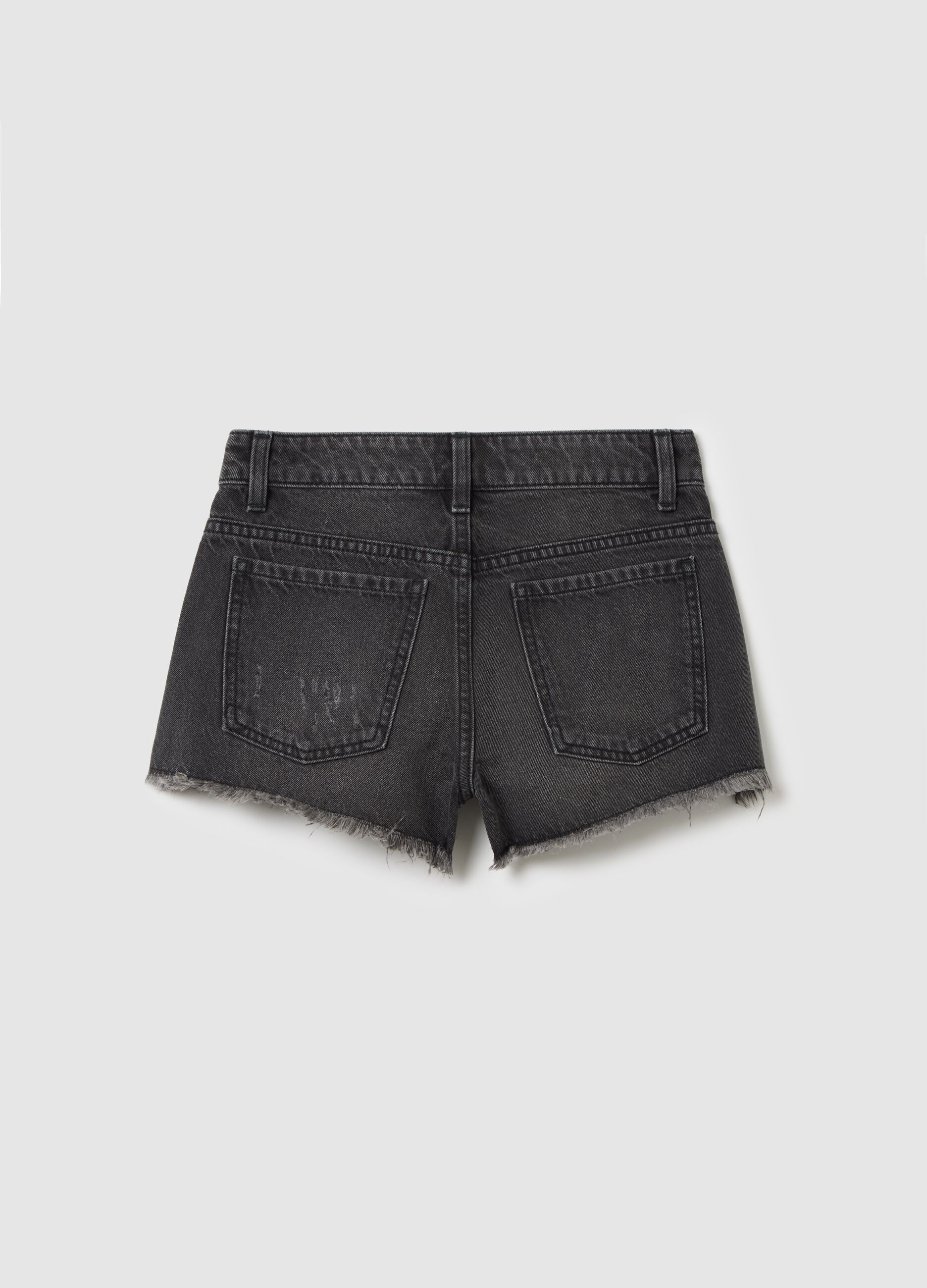 Black denim shorts with a ripped effect