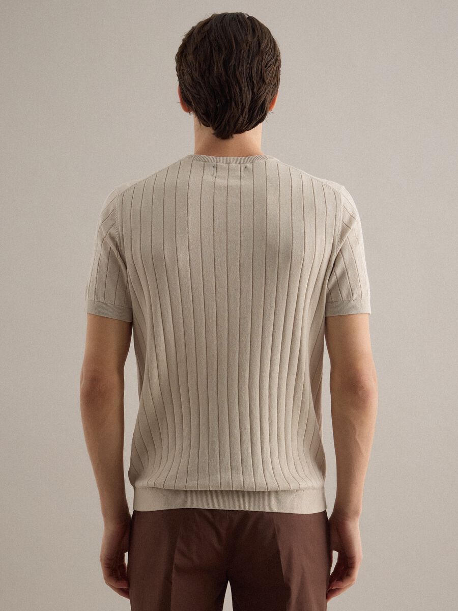 Beige striped pure cotton T-shirt regular fit_3