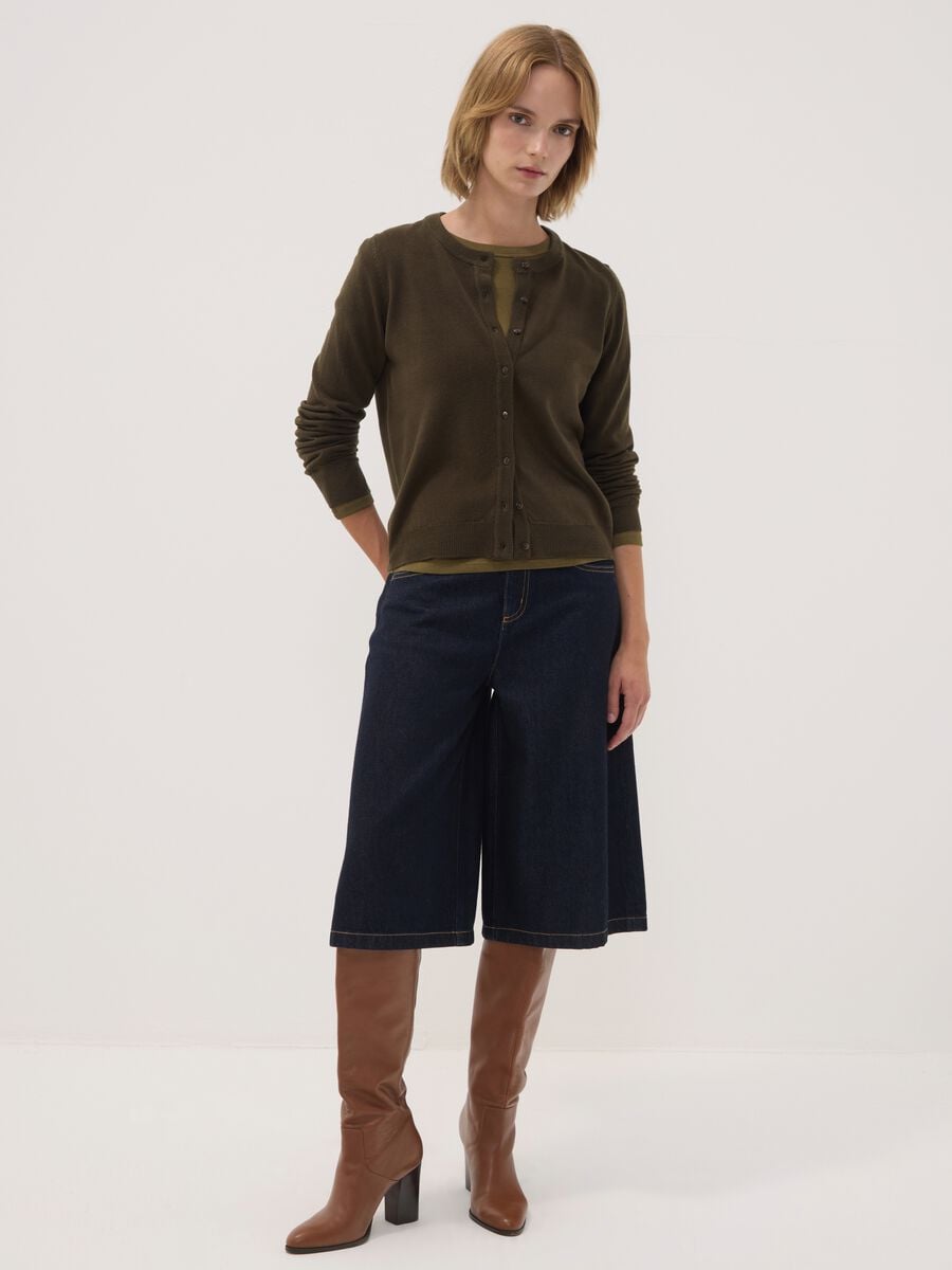 Cardigan verde girocollo regular fit con bottoni_1