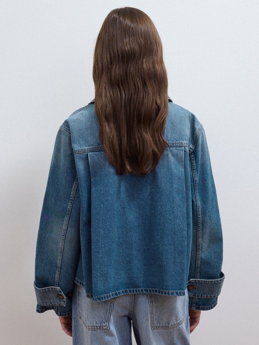 Giacca blu in denim di puro cotone over fit_3