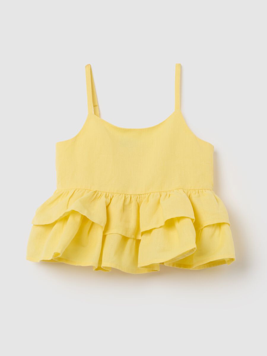Girls' top in yellow cotton and linen, loose fit_0