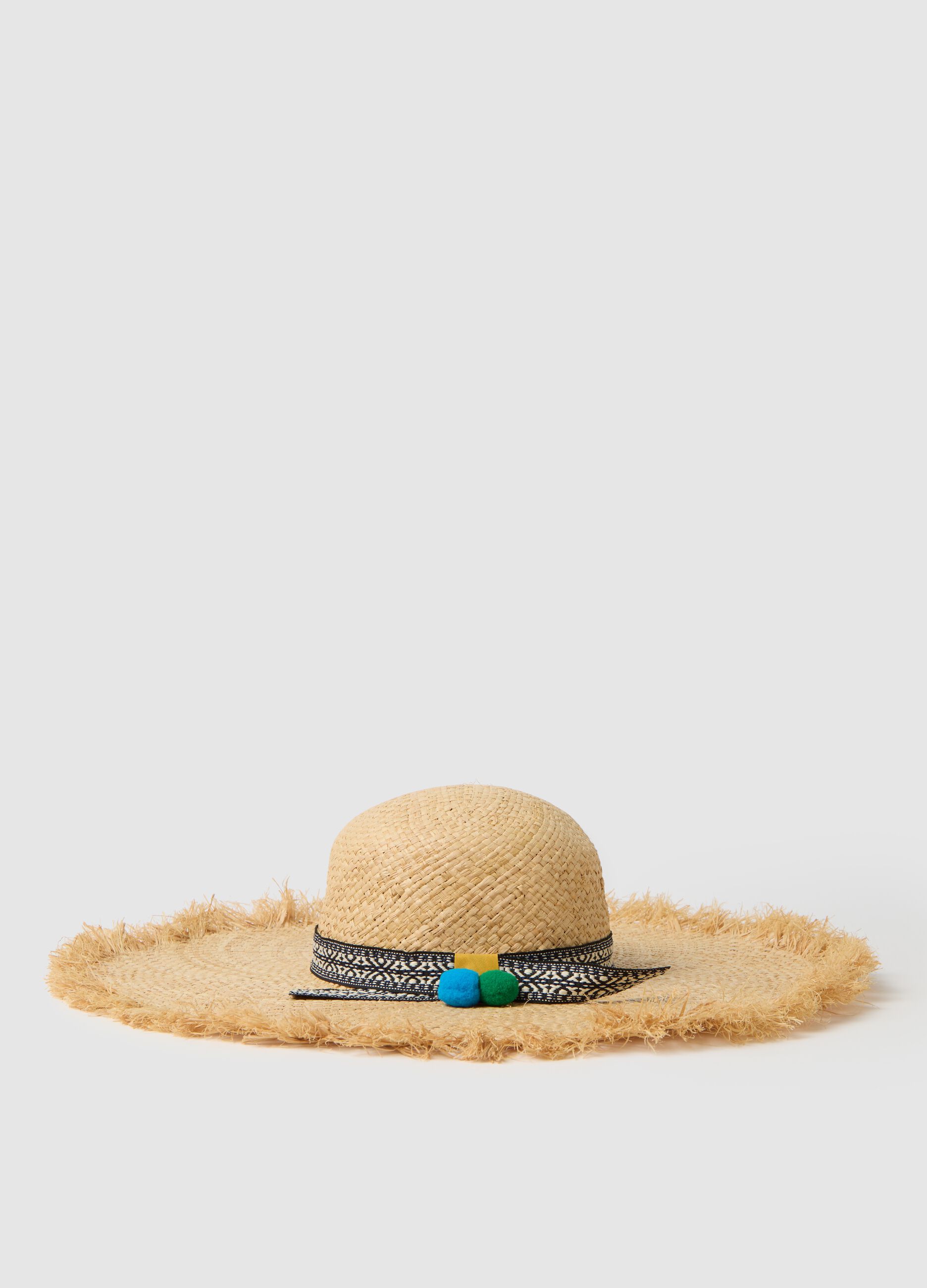 Cappello da donna in paglia multicolor con decorazione