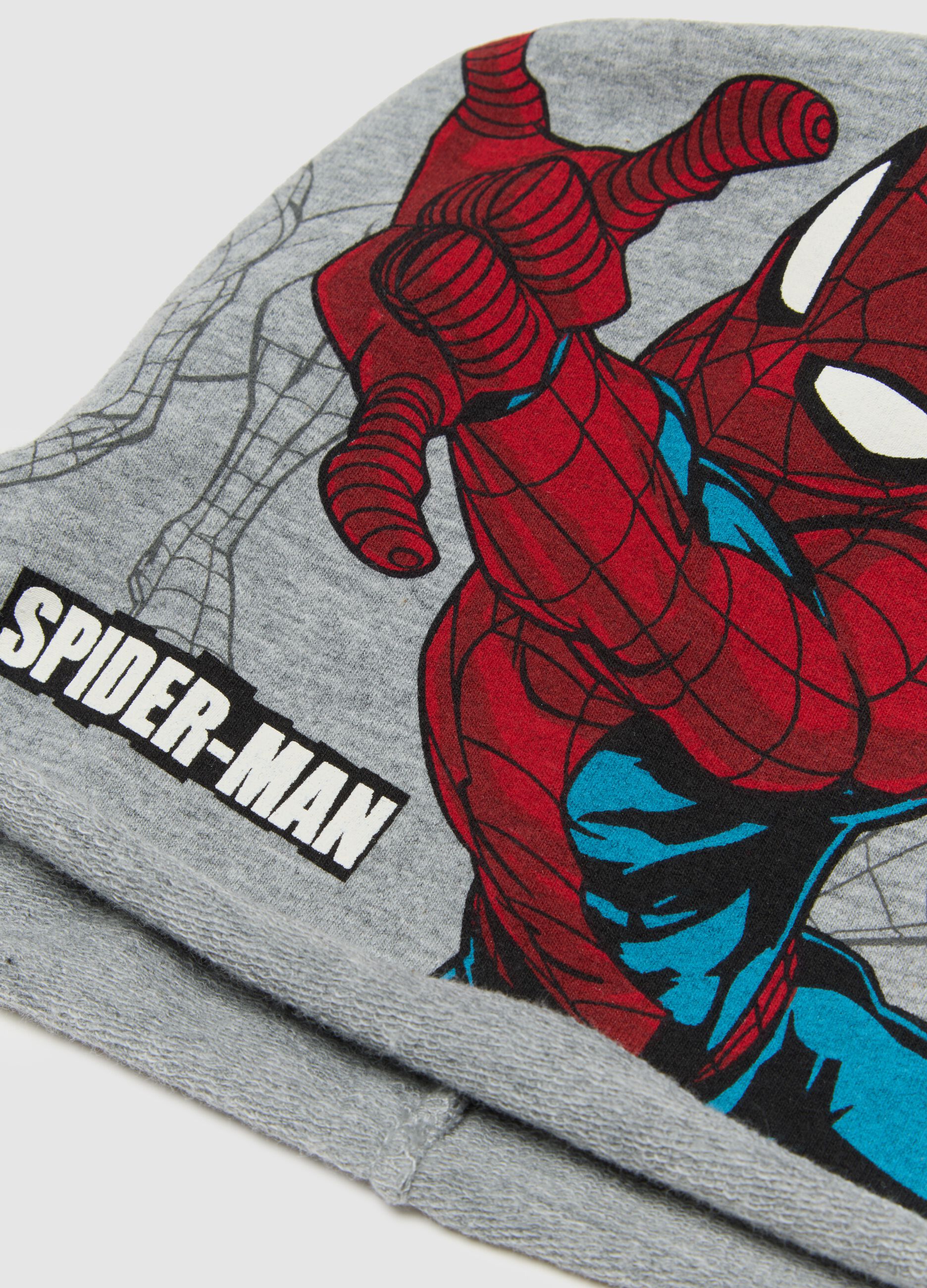 Cappello da bambino in cotone grigio multicolor con stampa Spider-Man