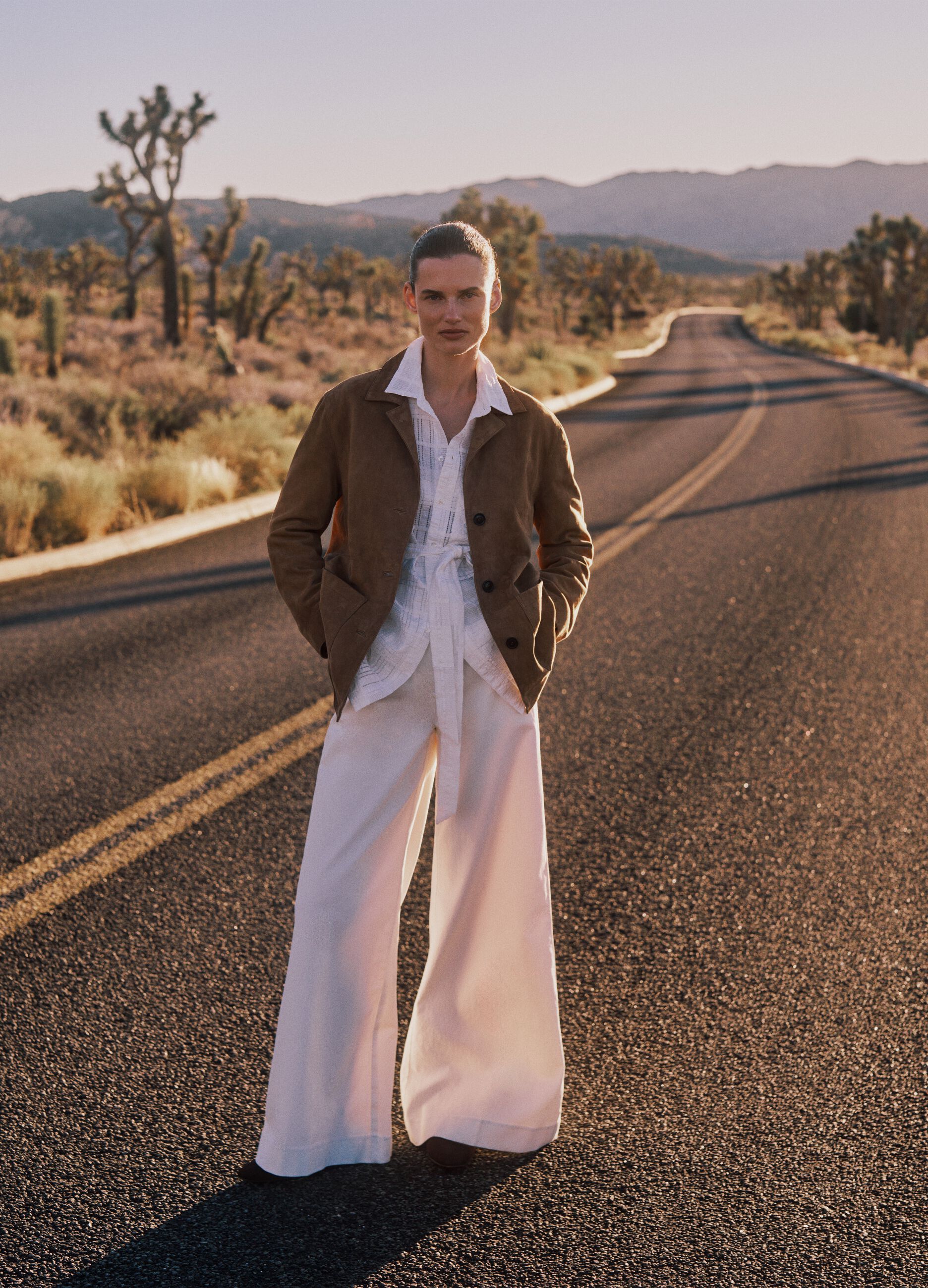 Brown genuine leather regular fit blazer with buttons
