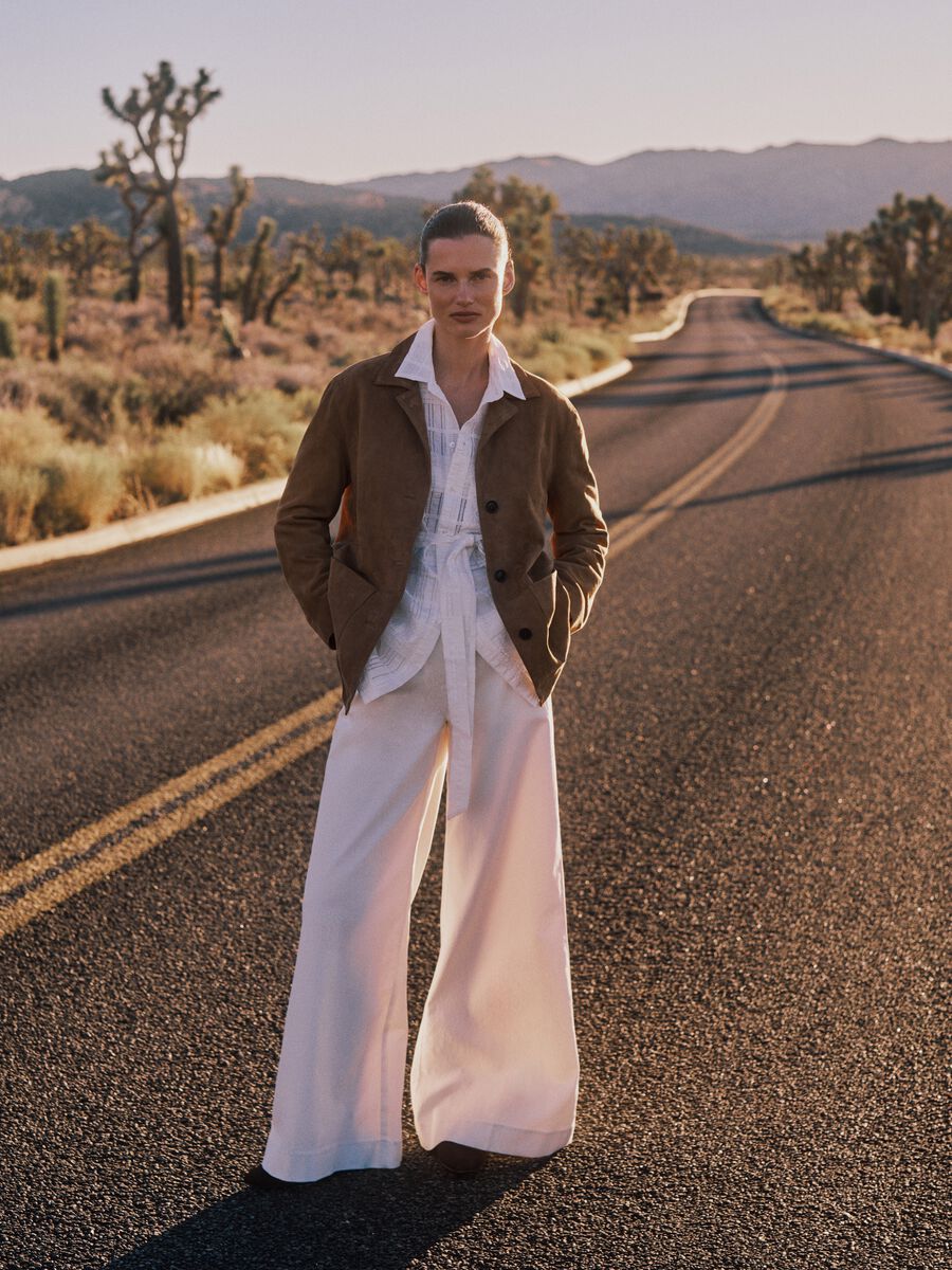 Blazer in vera pelle marrone regular fit con bottoni_0