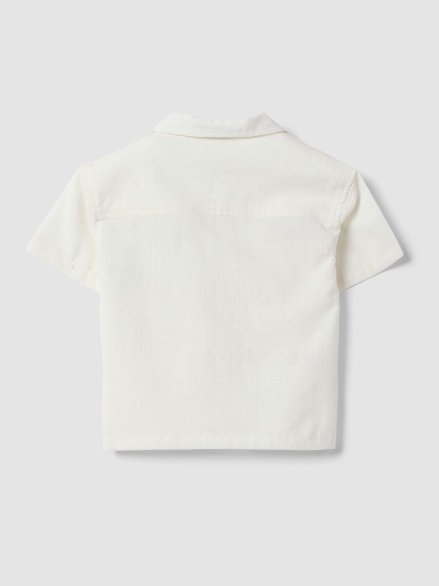 White pure cotton boys&rsquo; shirt with oversized fit and embroidery_1
