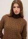Brown regular fit cable knit jumper_0