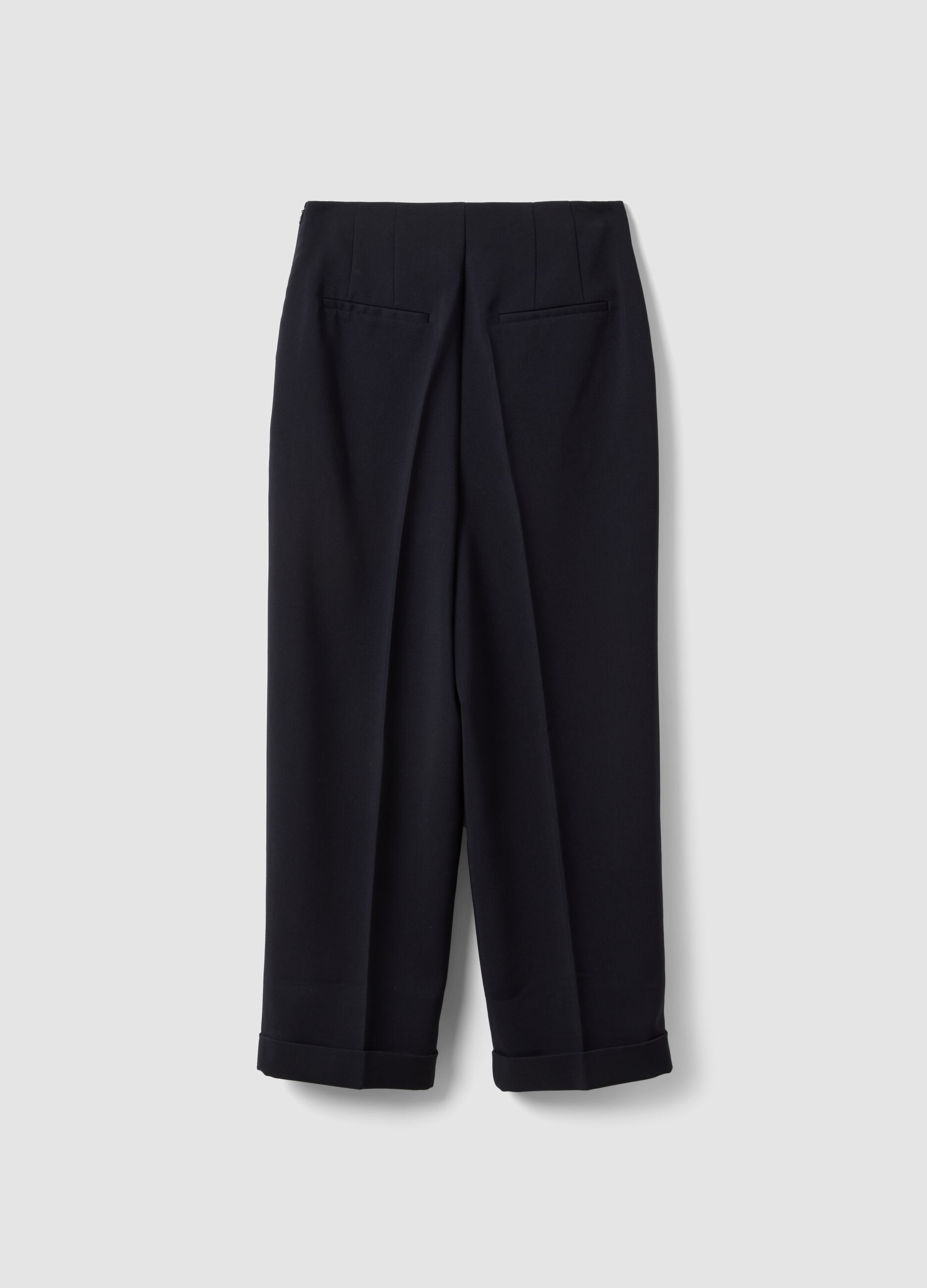 Black stretch viscose trousers with regular tapered fit