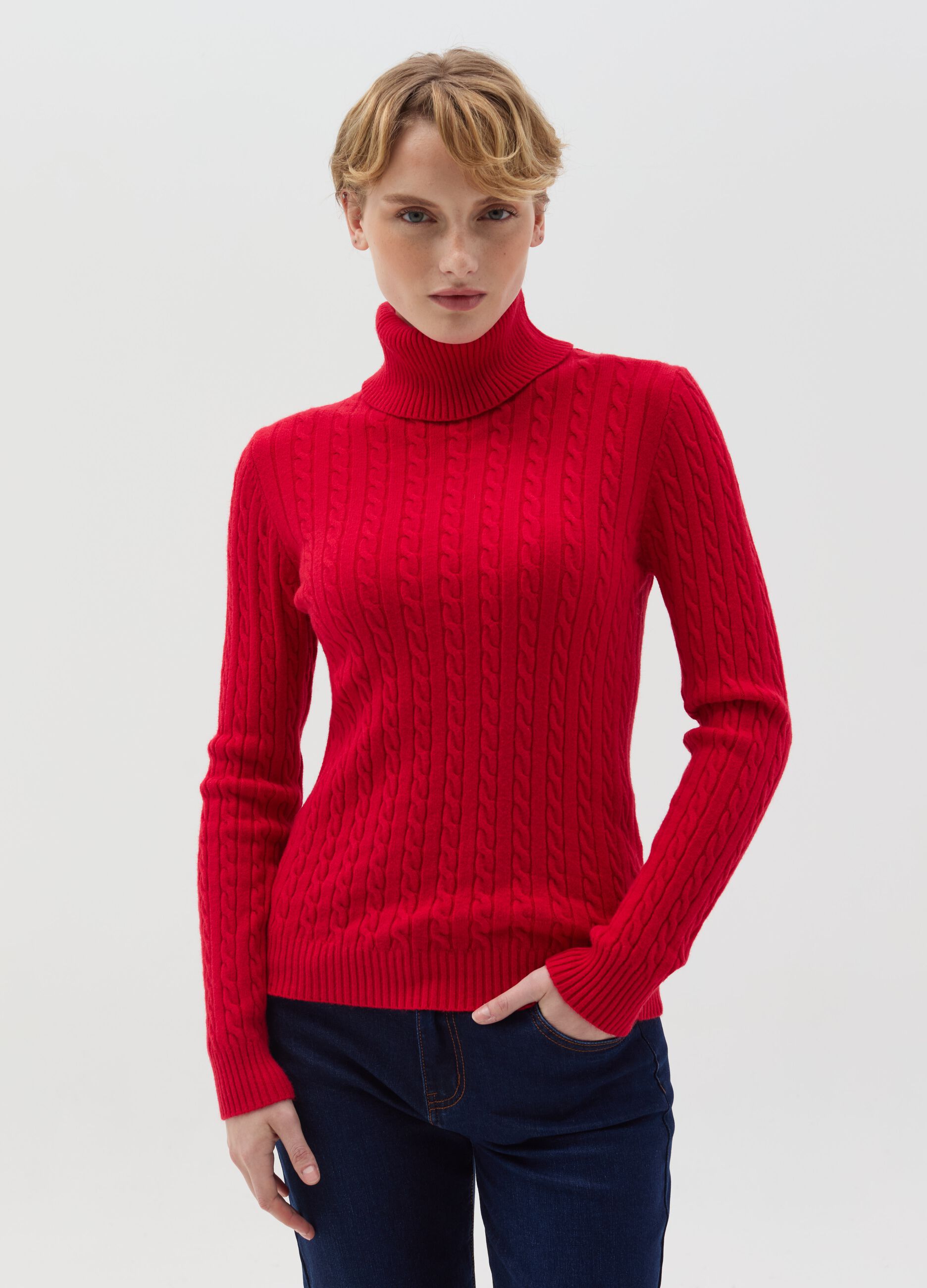 Maglia a trecce con collo alto HYBRID da Donna OVS