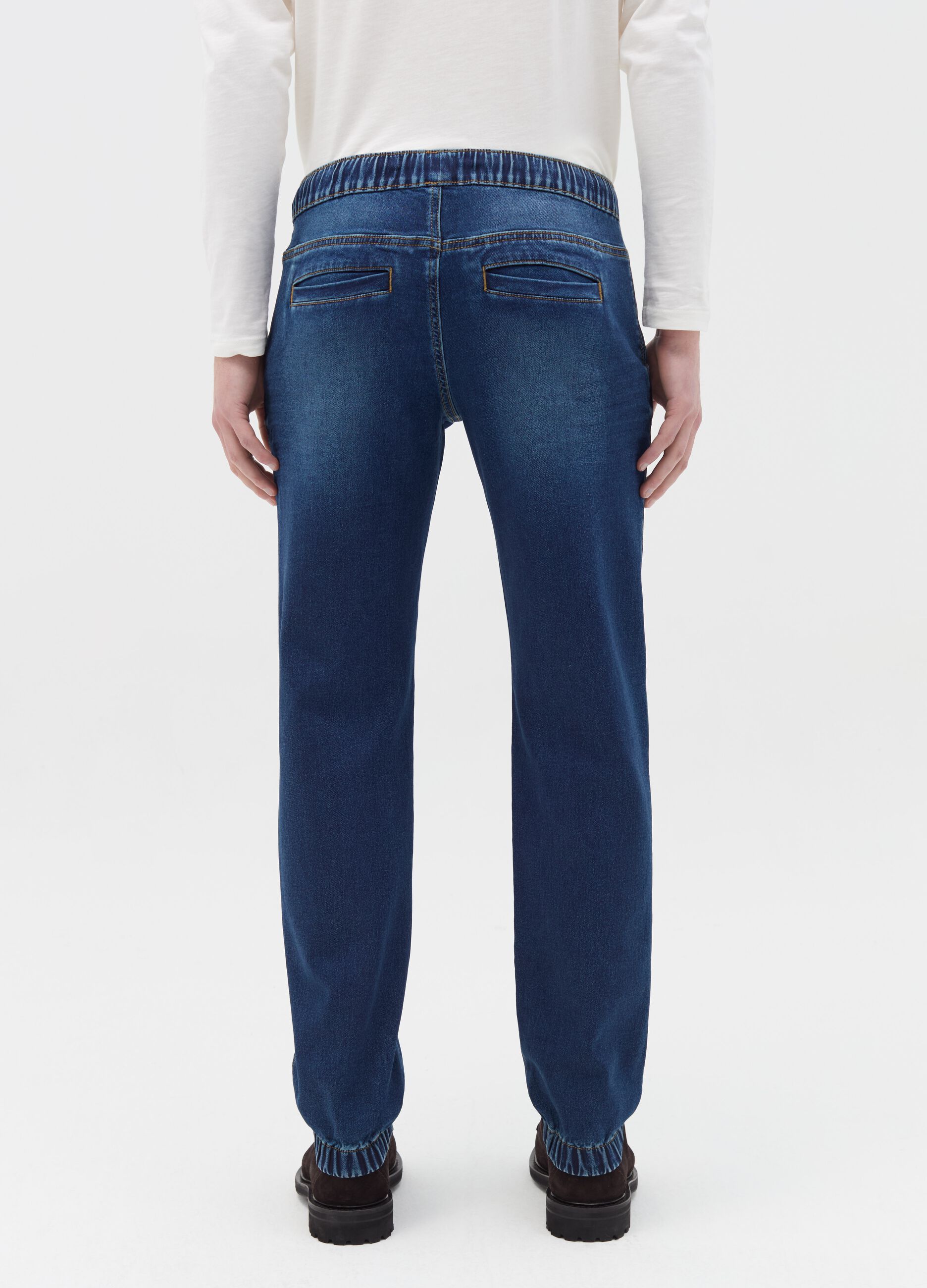 Regular-fit joggers in denim with drawstring