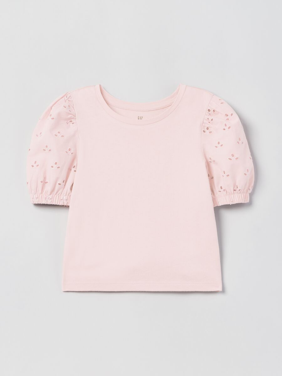 T-shirt with broderie anglaise sleeves_0