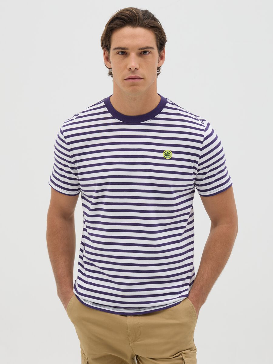 Blue and white striped T-shirt with logo_0