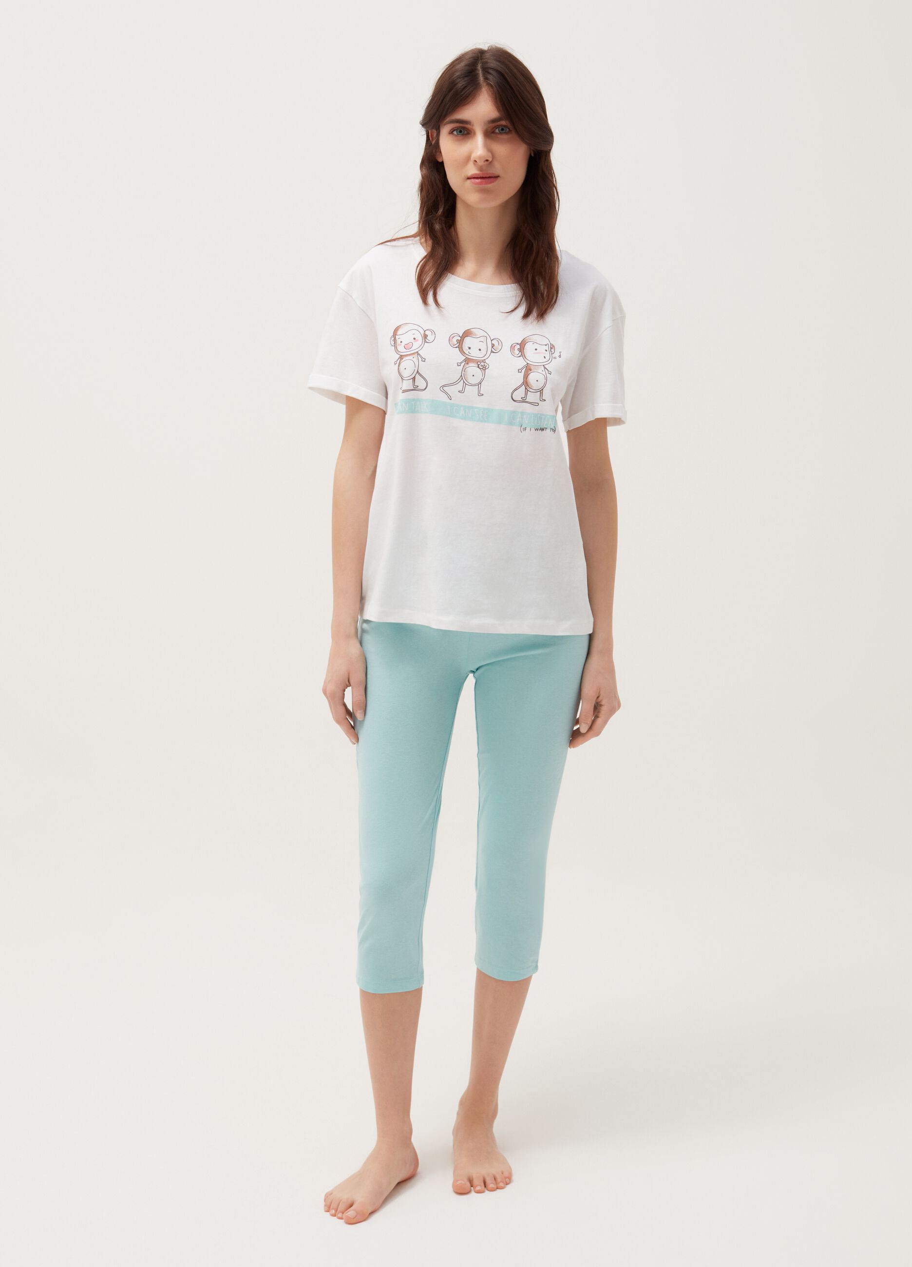 Cotton pyjamas with capri trousers