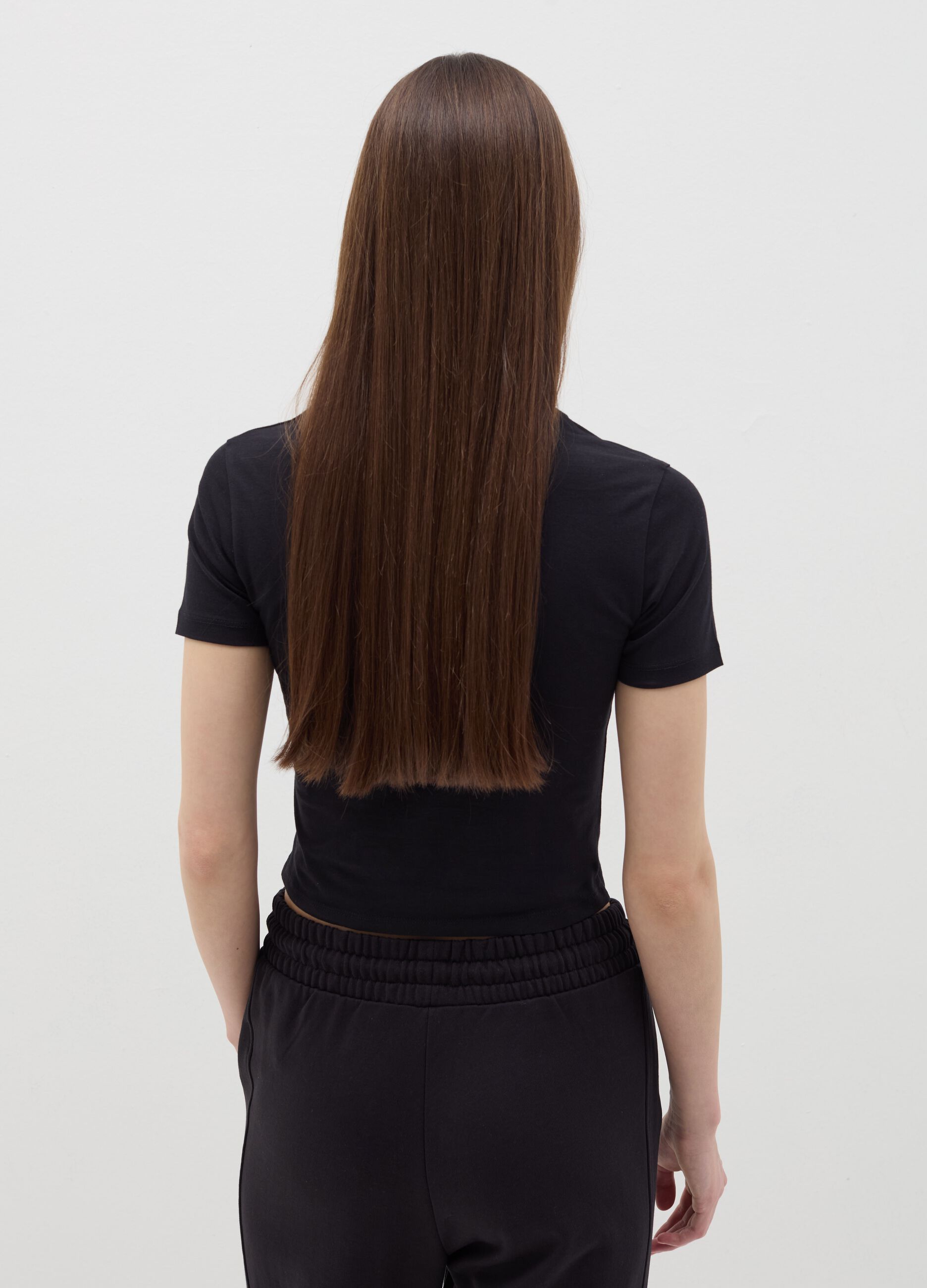 Stretch cotton T-shirt with mock neck