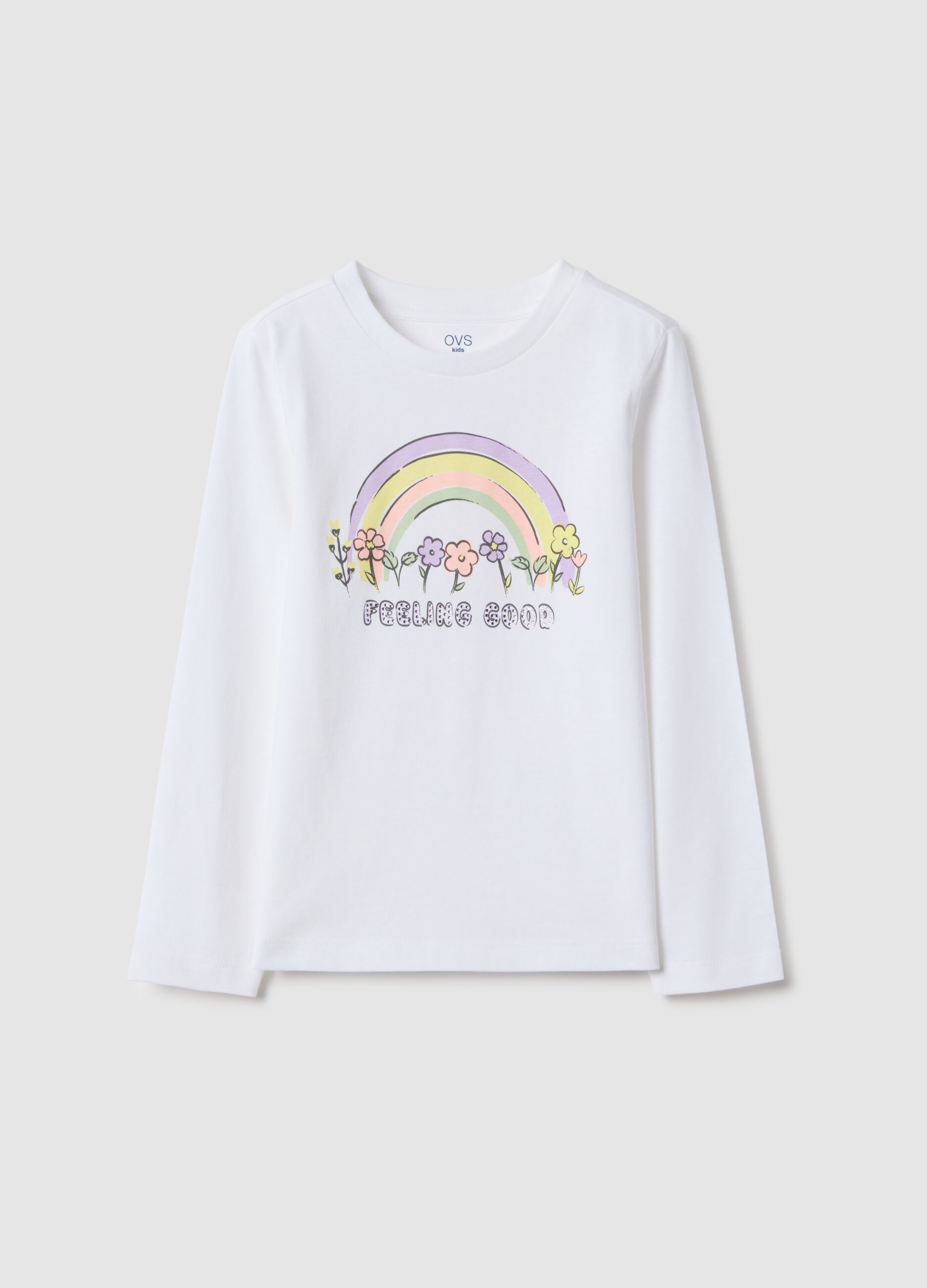 Girl's white pure cotton T-shirt regular fit with print