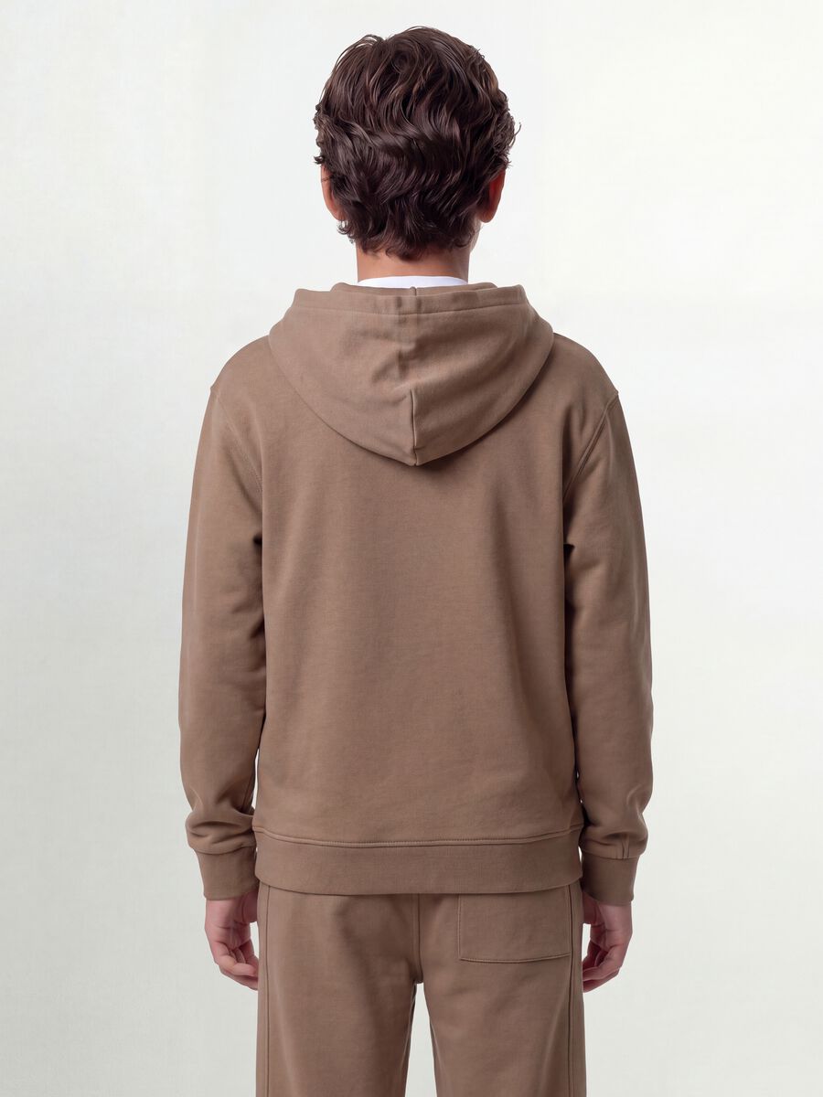 Felpa beige con cappuccio e zip in puro cotone organico per ragazzo relaxed fit_1