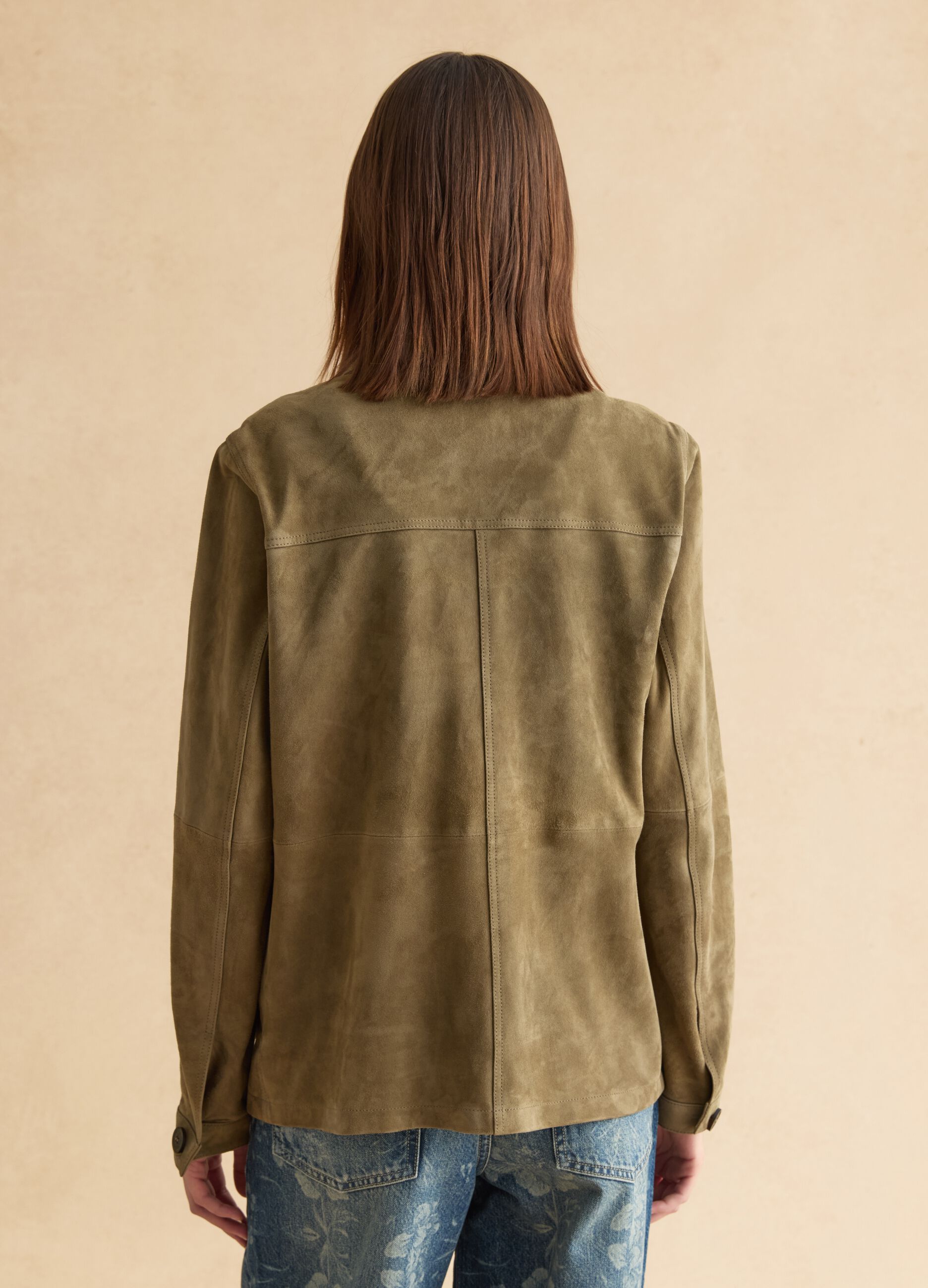 Giacca in vera pelle verde regular fit con bottoni