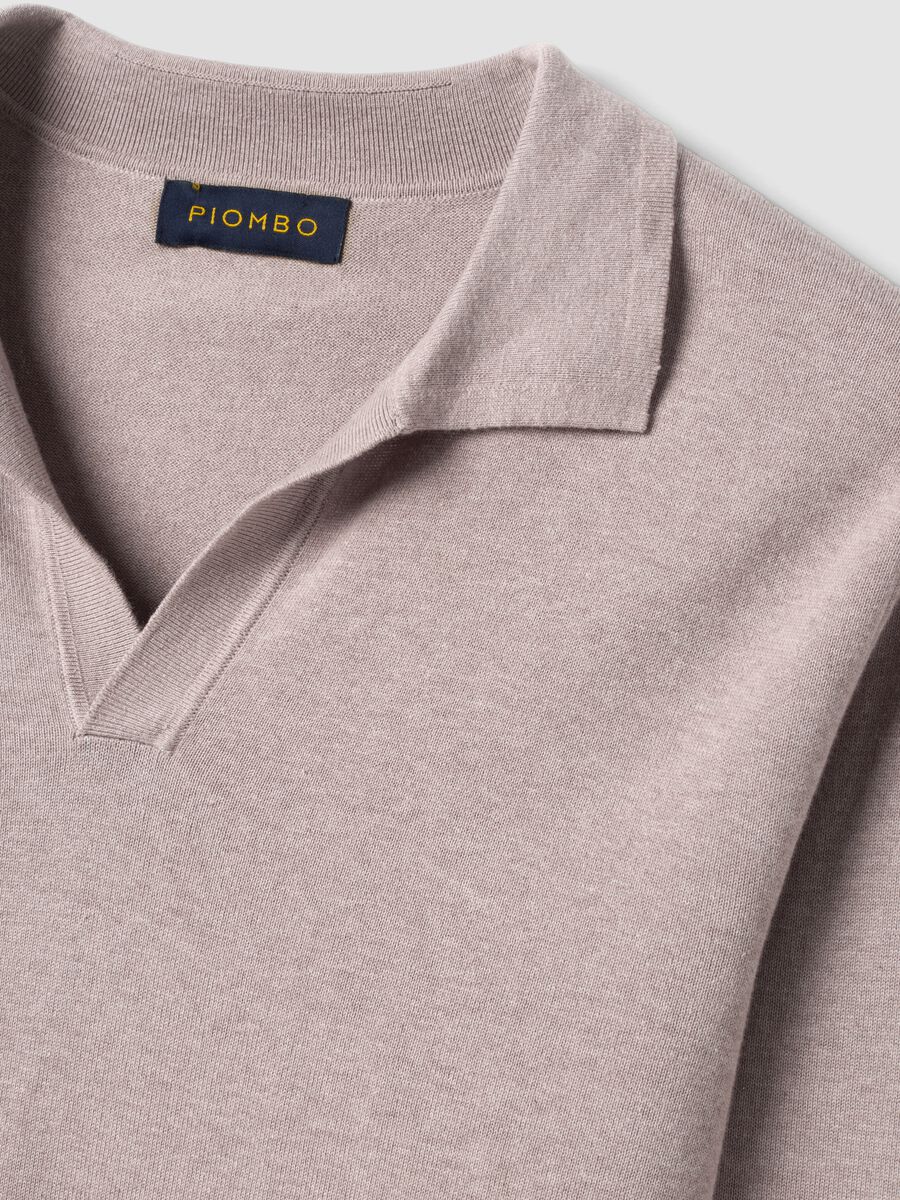 Polo beige in puro cotone a maniche lunghe_5